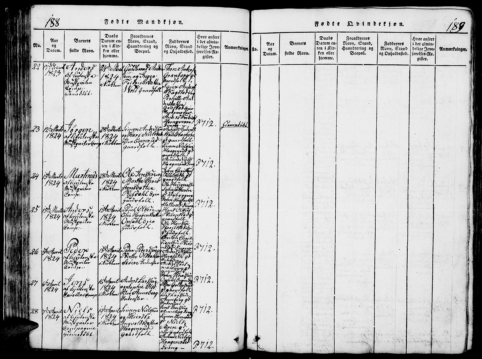 Romedal prestekontor, AV/SAH-PREST-004/L/L0005: Parish register (copy) no. 5, 1814-1829, p. 188-189