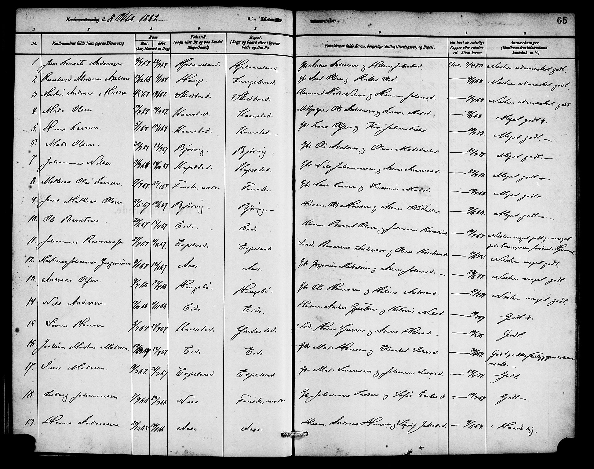 Gaular sokneprestembete, AV/SAB-A-80001/H/Haa: Parish register (official) no. C 1, 1882-1897, p. 65