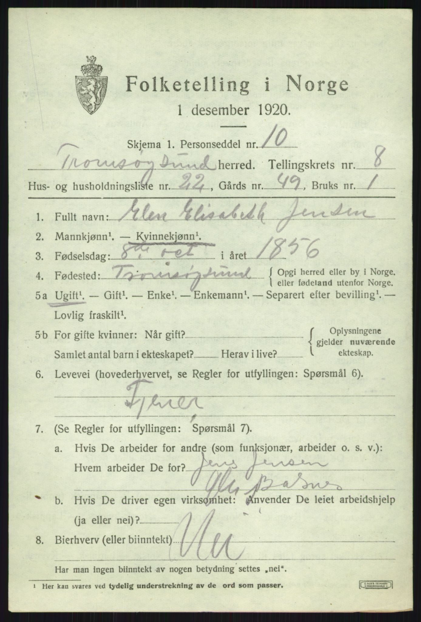 SATØ, 1920 census for Tromsøysund, 1920, p. 6508