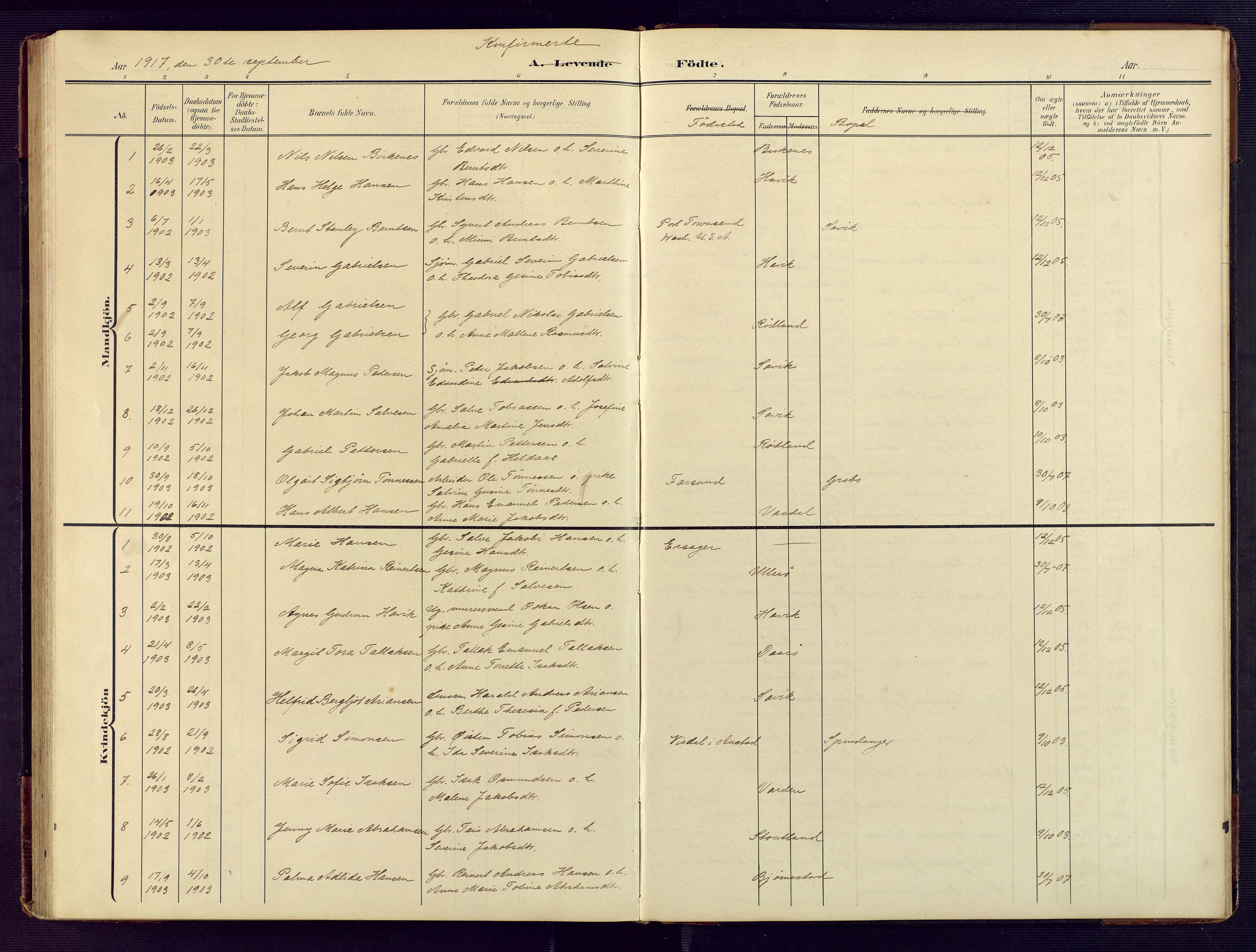 Herad sokneprestkontor, AV/SAK-1111-0018/F/Fb/Fbb/L0005: Parish register (copy) no. B 5, 1908-1949