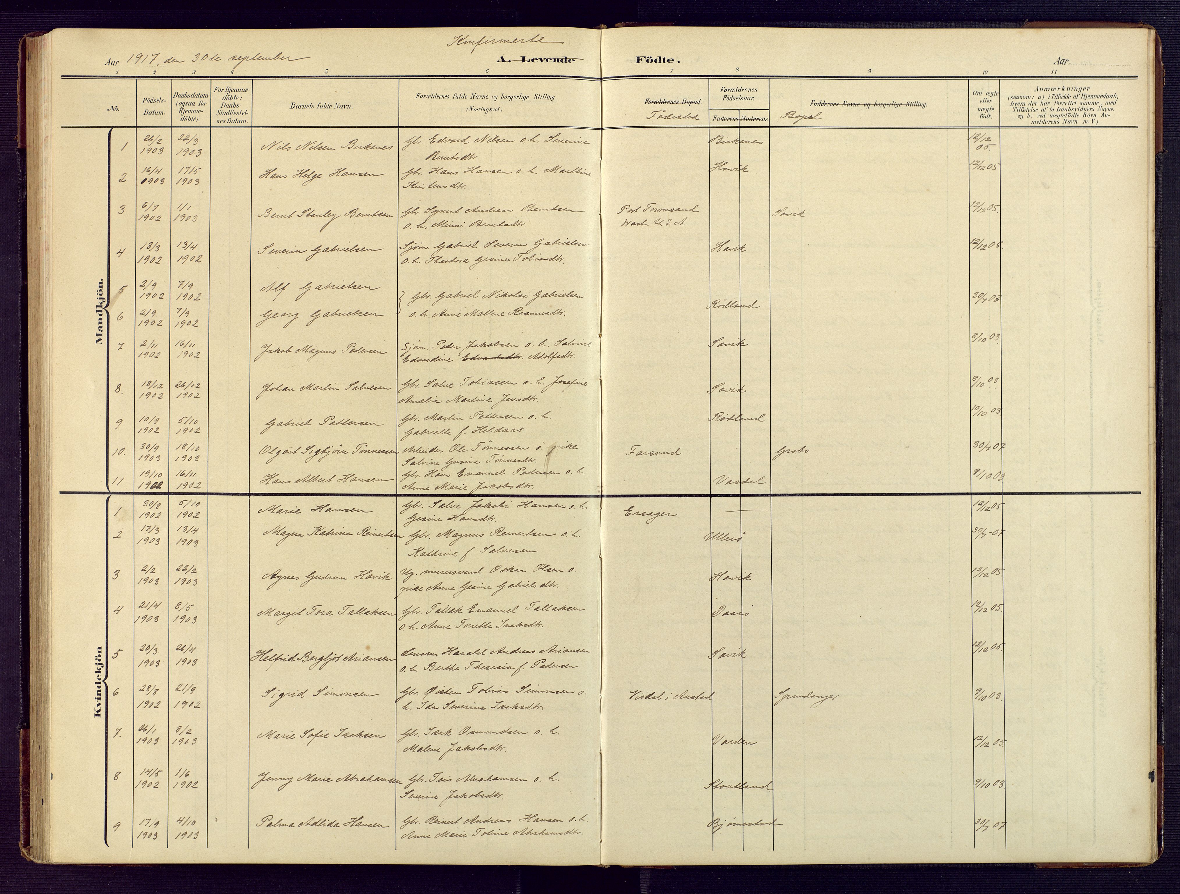 Herad sokneprestkontor, SAK/1111-0018/F/Fb/Fbb/L0005: Parish register (copy) no. B 5, 1908-1949