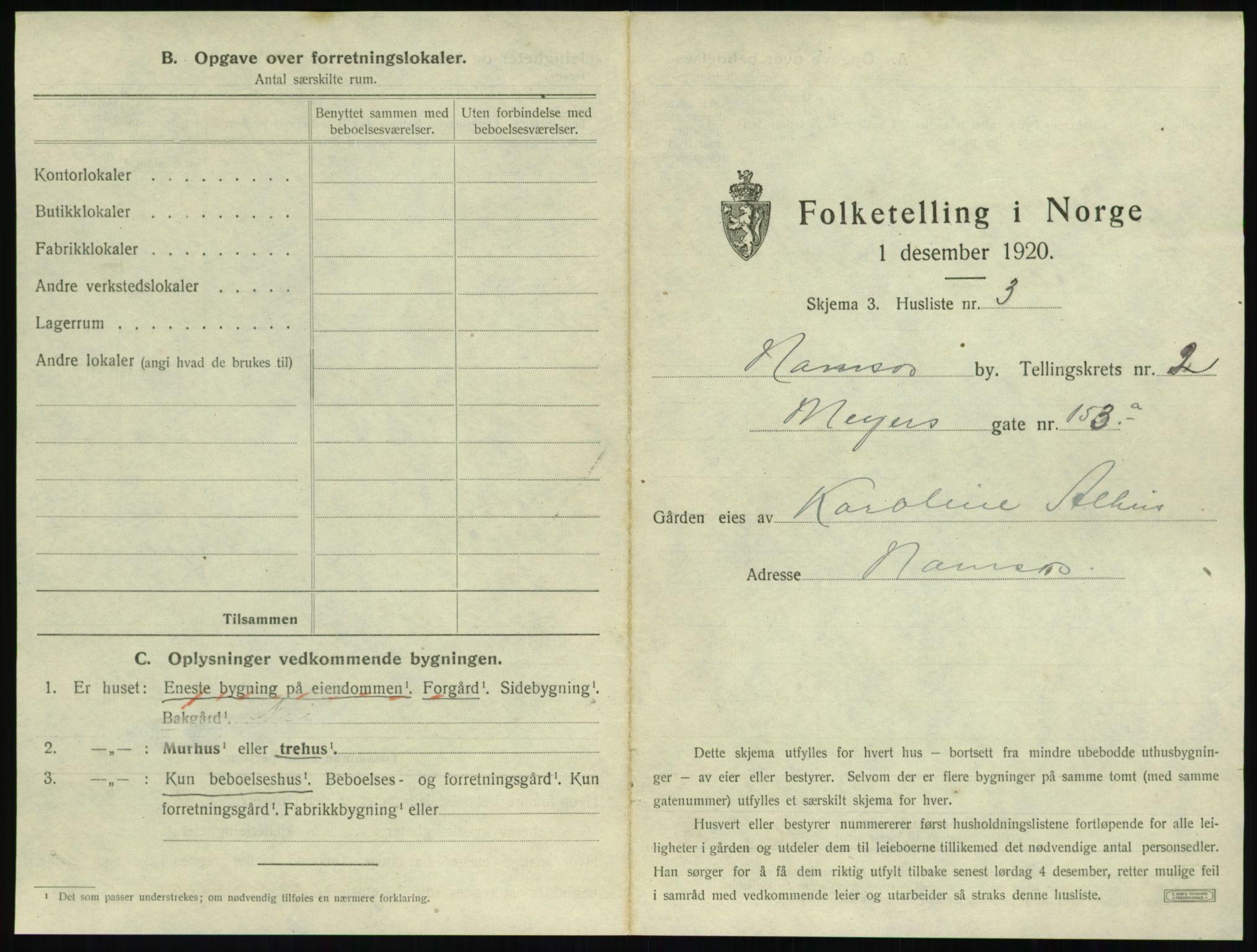 SAT, 1920 census for Namsos, 1920, p. 169