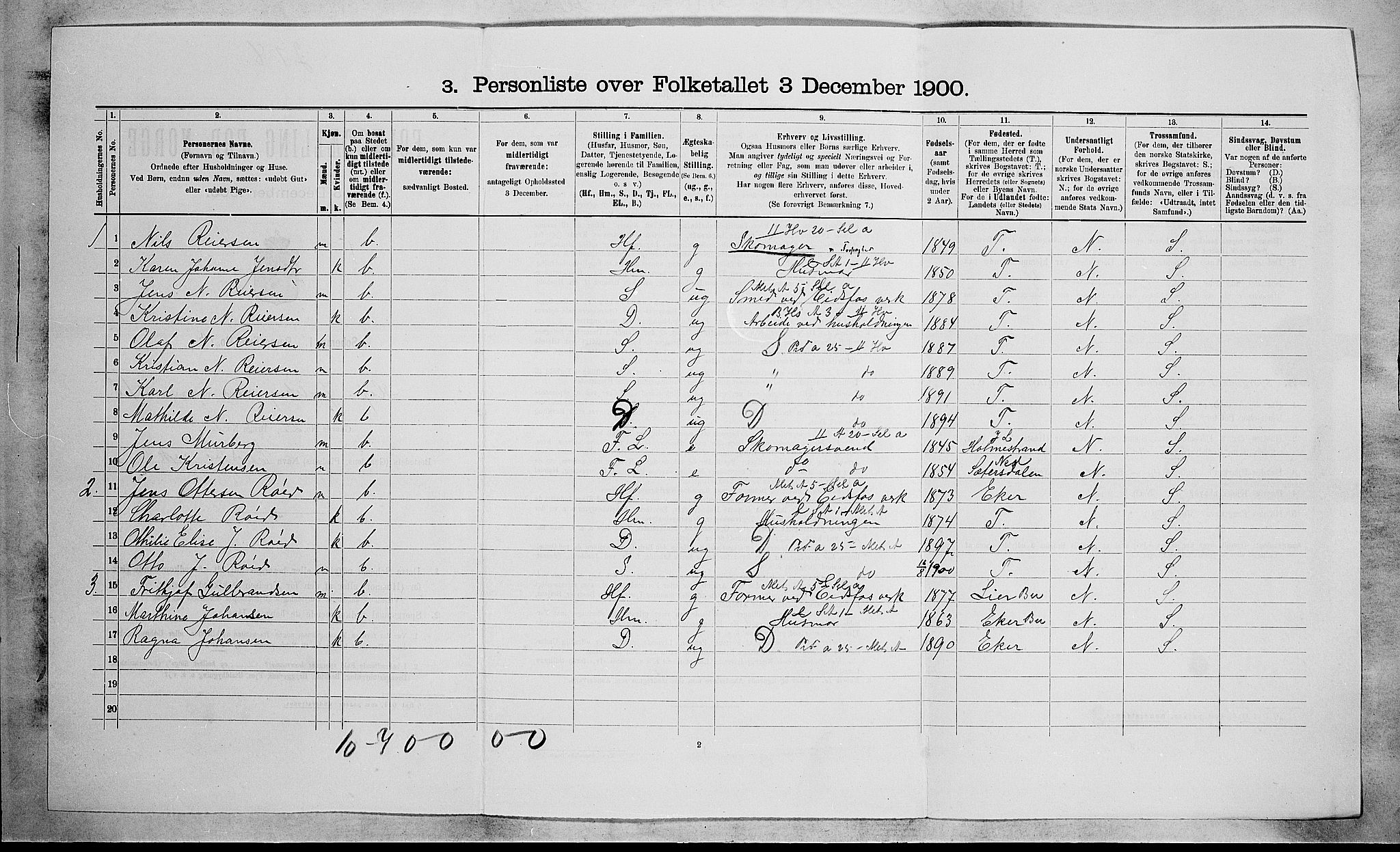 RA, 1900 census for Hof, 1900, p. 153