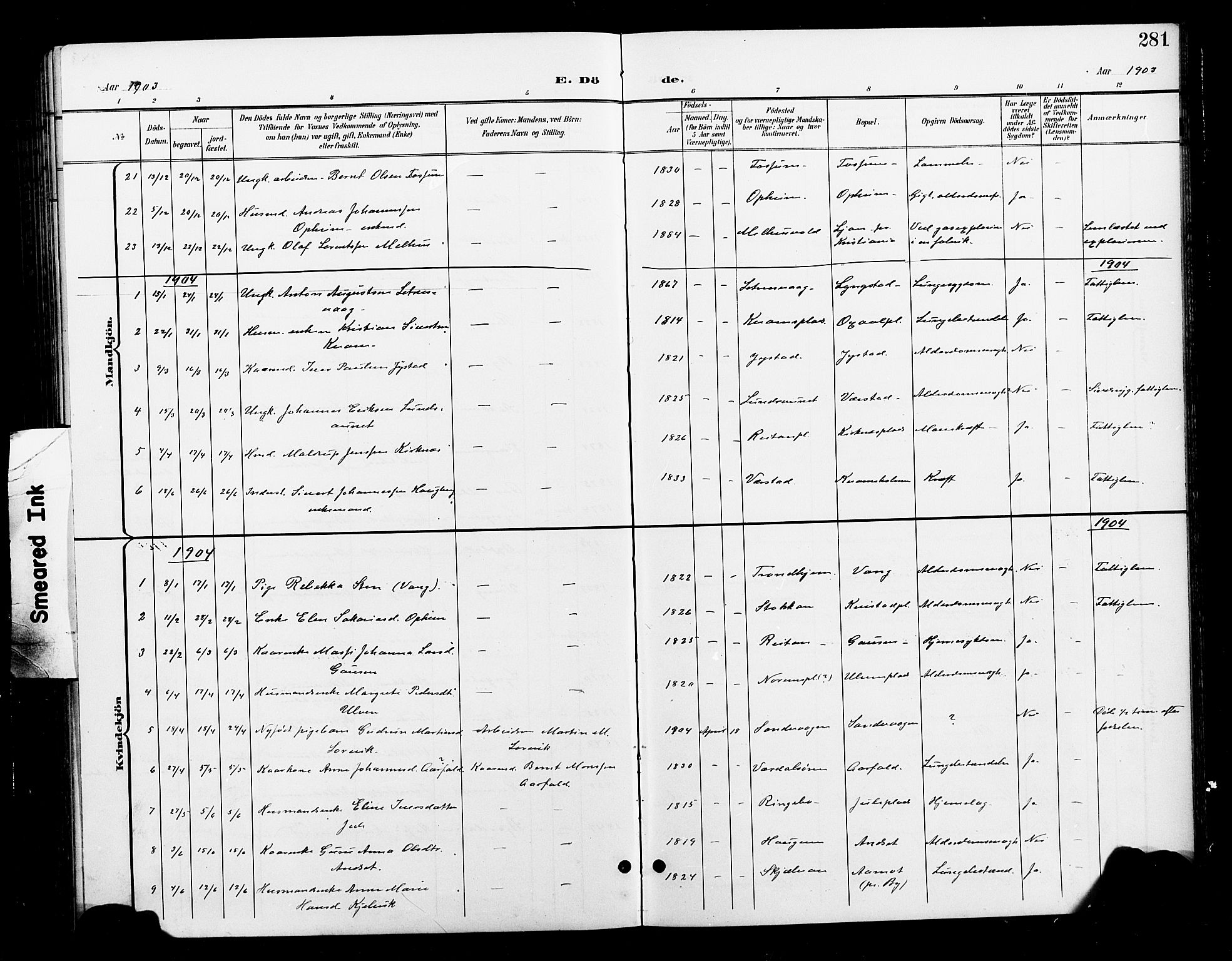 Ministerialprotokoller, klokkerbøker og fødselsregistre - Nord-Trøndelag, SAT/A-1458/730/L0302: Parish register (copy) no. 730C05, 1898-1924, p. 281
