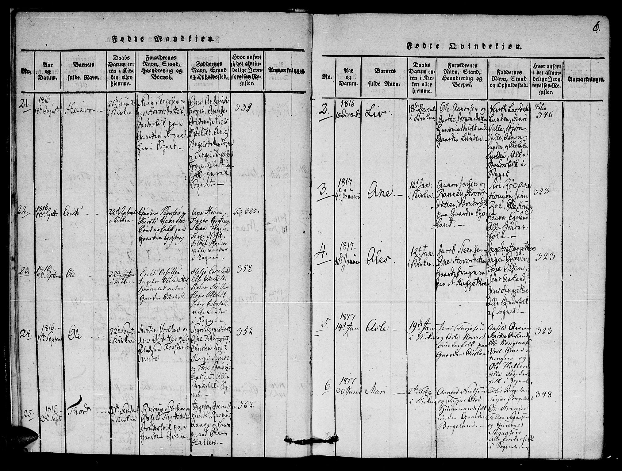 Gjerstad sokneprestkontor, AV/SAK-1111-0014/F/Fa/Faa/L0004: Parish register (official) no. A 4, 1816-1829, p. 6