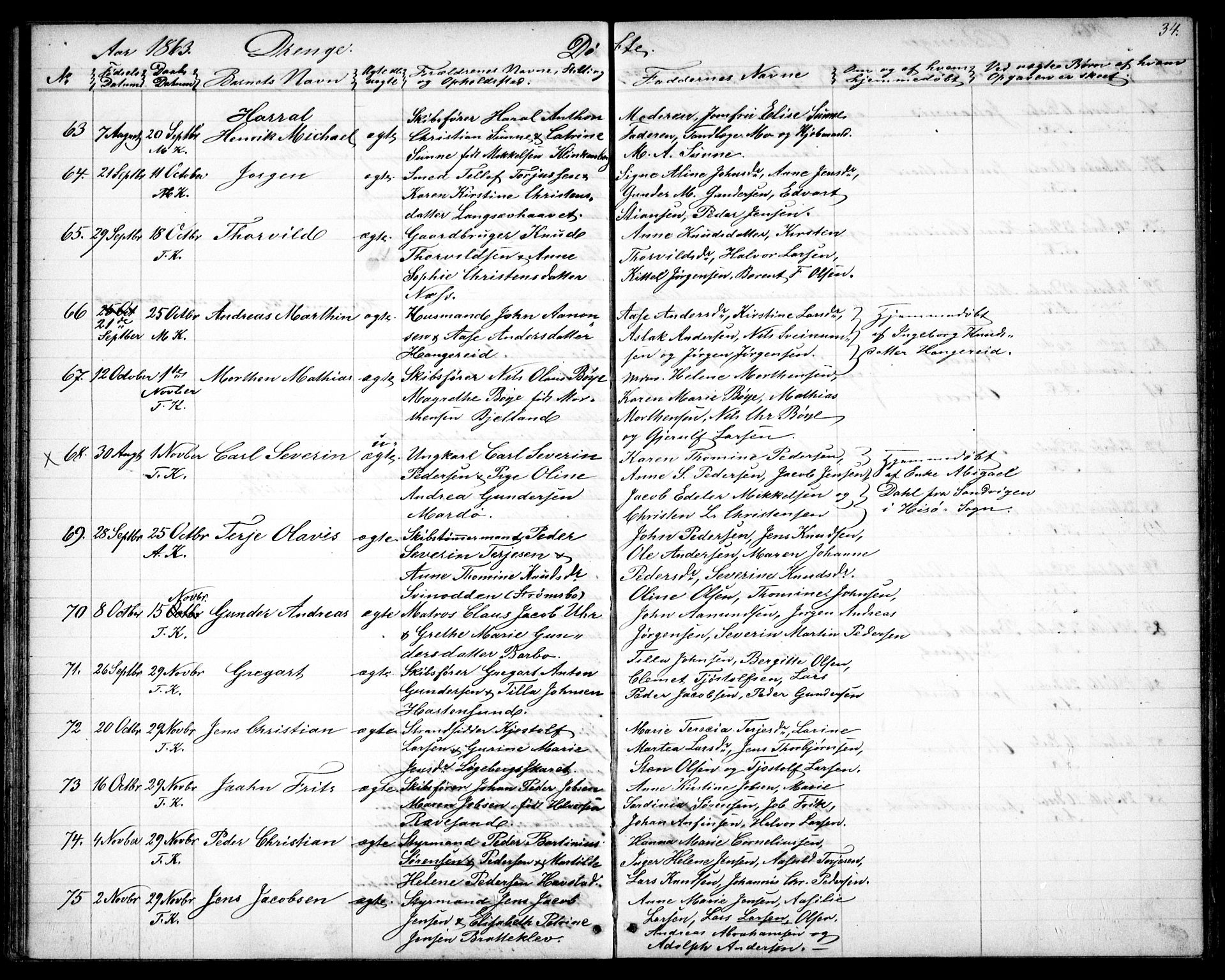 Tromøy sokneprestkontor, SAK/1111-0041/F/Fb/L0003: Parish register (copy) no. B 3, 1859-1868, p. 34