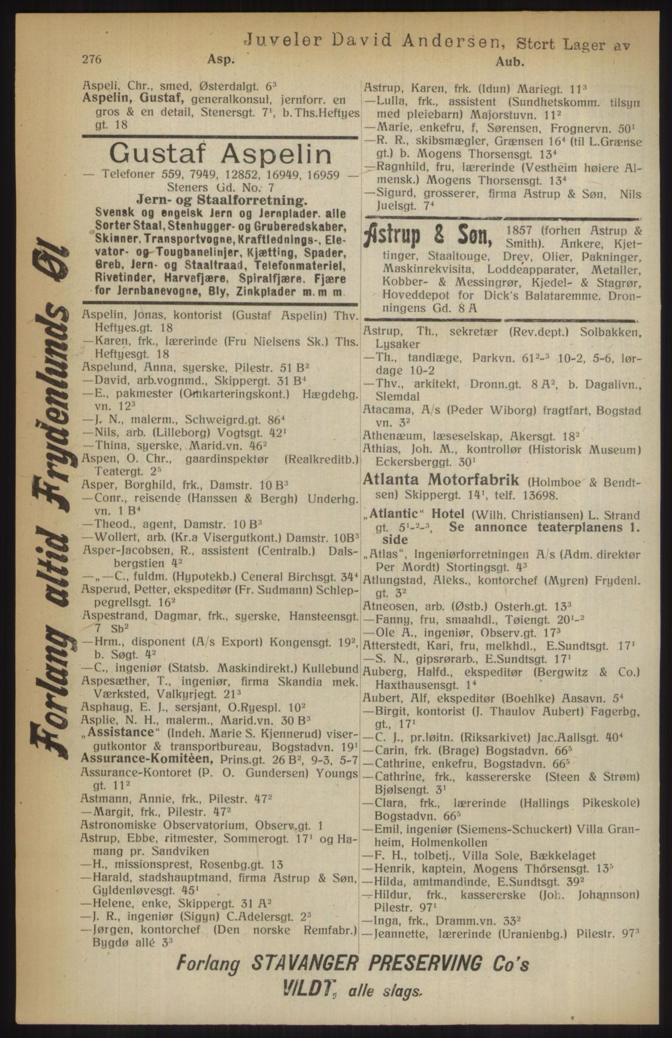 Kristiania/Oslo adressebok, PUBL/-, 1914, p. 276