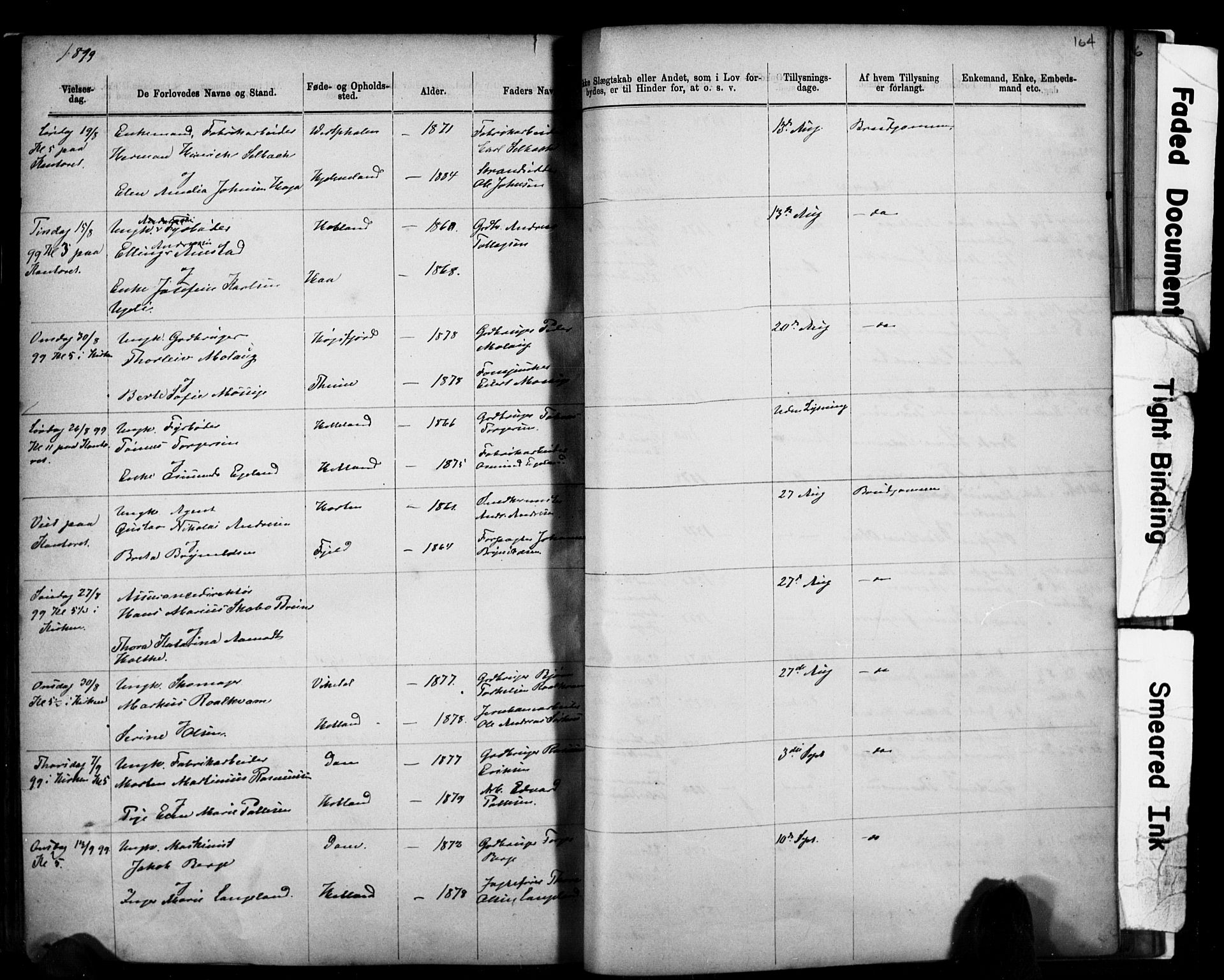 Domkirken sokneprestkontor, SAST/A-101812/001/30/30BB/L0014: Parish register (copy) no. B 14, 1875-1902, p. 164