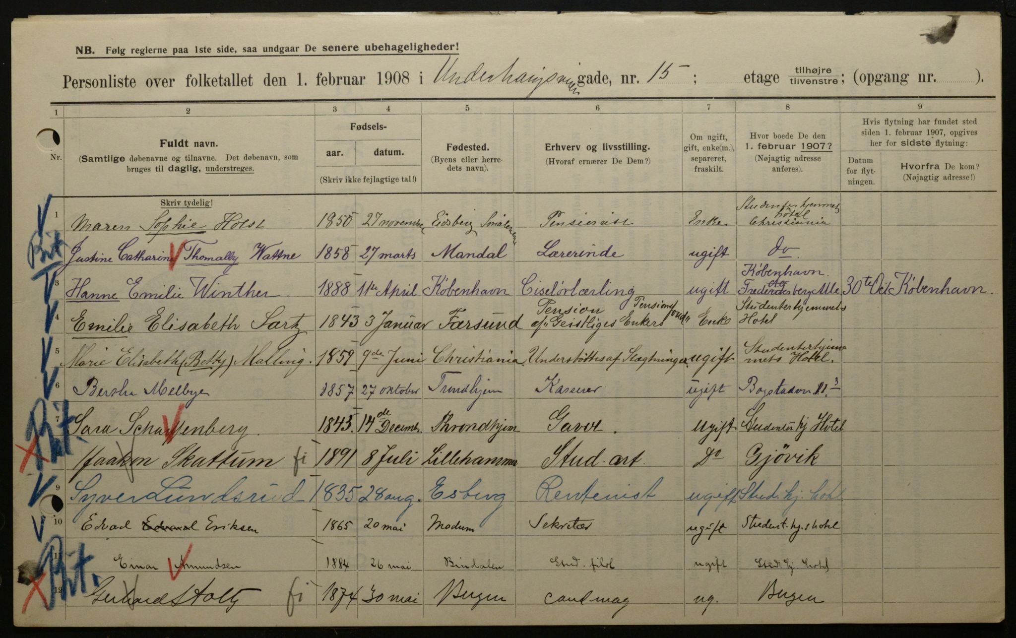 OBA, Municipal Census 1908 for Kristiania, 1908, p. 107632