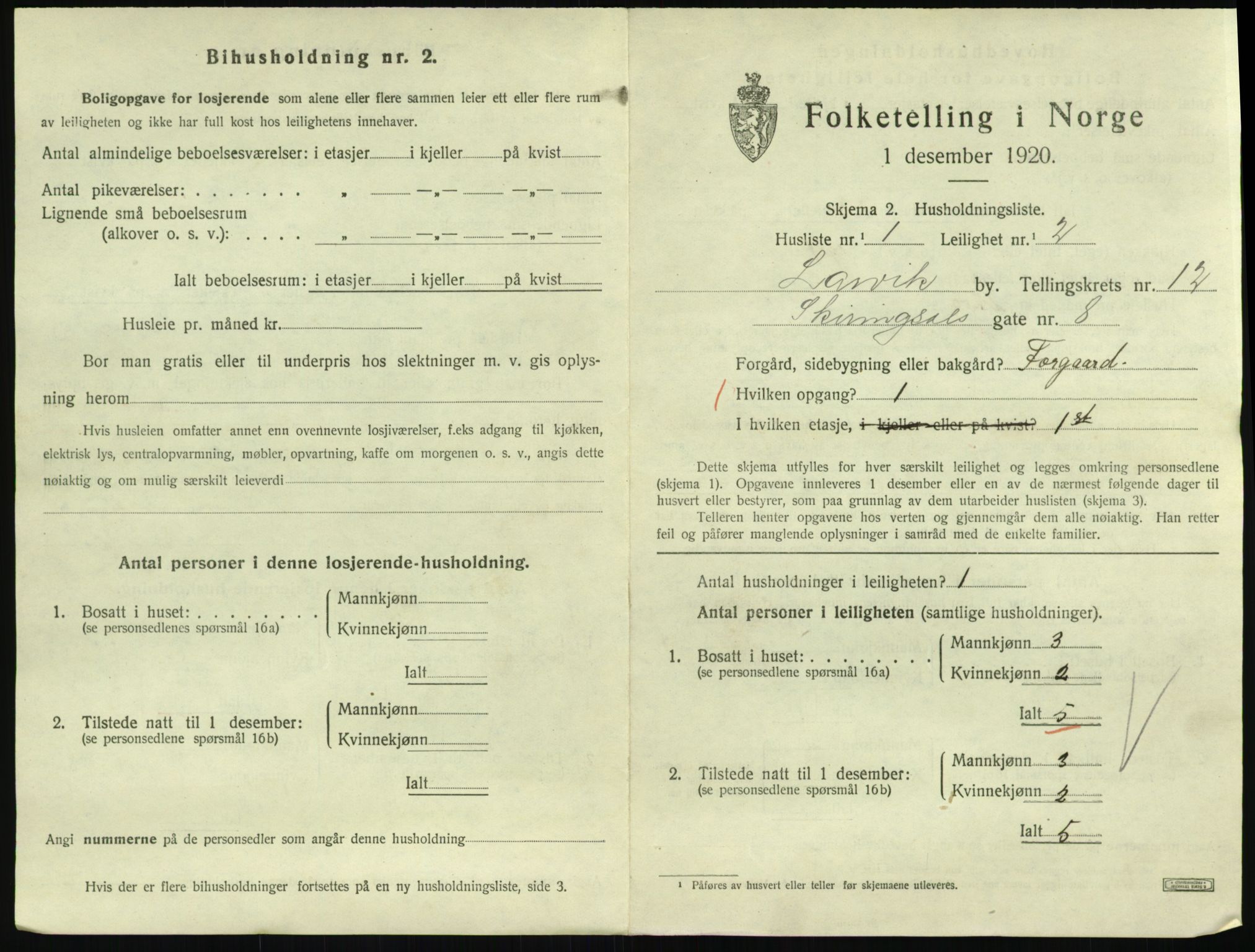 SAKO, 1920 census for Larvik, 1920, p. 8380