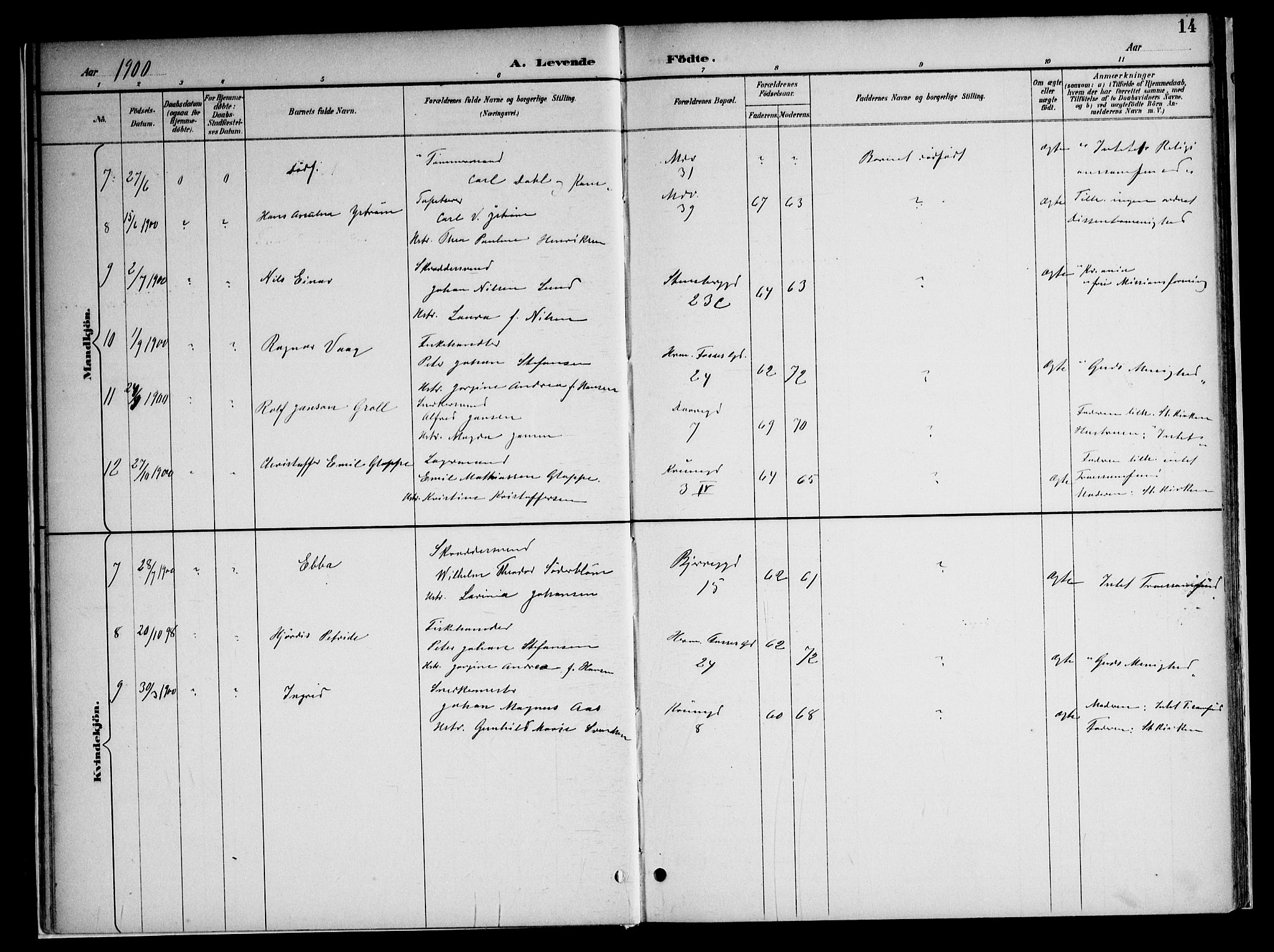 Gamle Aker prestekontor Kirkebøker, SAO/A-10617a/F/L0010: Parish register (official) no. 10, 1892-1960, p. 14