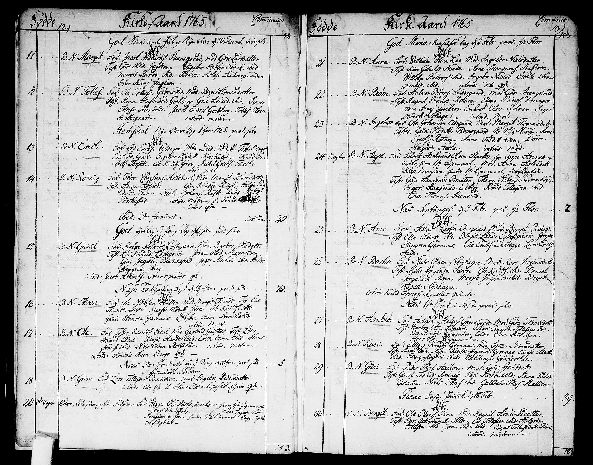 Nes kirkebøker, AV/SAKO-A-236/F/Fa/L0004: Parish register (official) no. 4, 1764-1786, p. 12-13