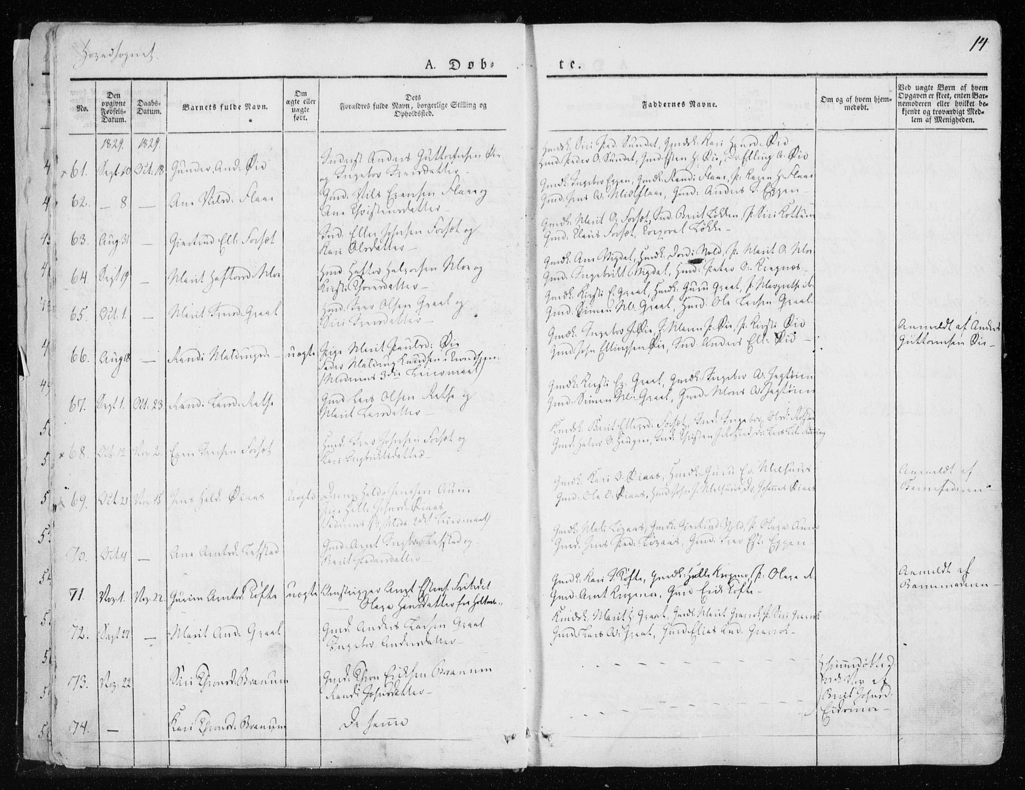 Ministerialprotokoller, klokkerbøker og fødselsregistre - Sør-Trøndelag, SAT/A-1456/691/L1069: Parish register (official) no. 691A04, 1826-1841, p. 14