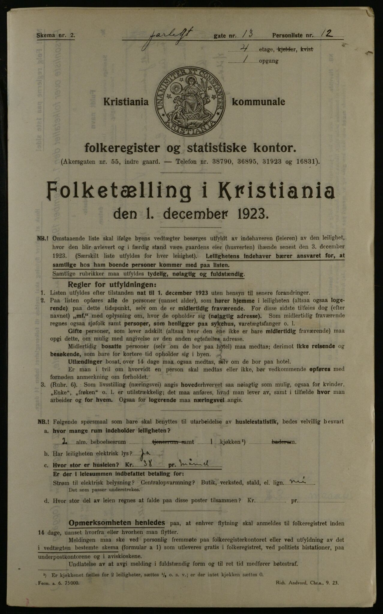 OBA, Municipal Census 1923 for Kristiania, 1923, p. 51016