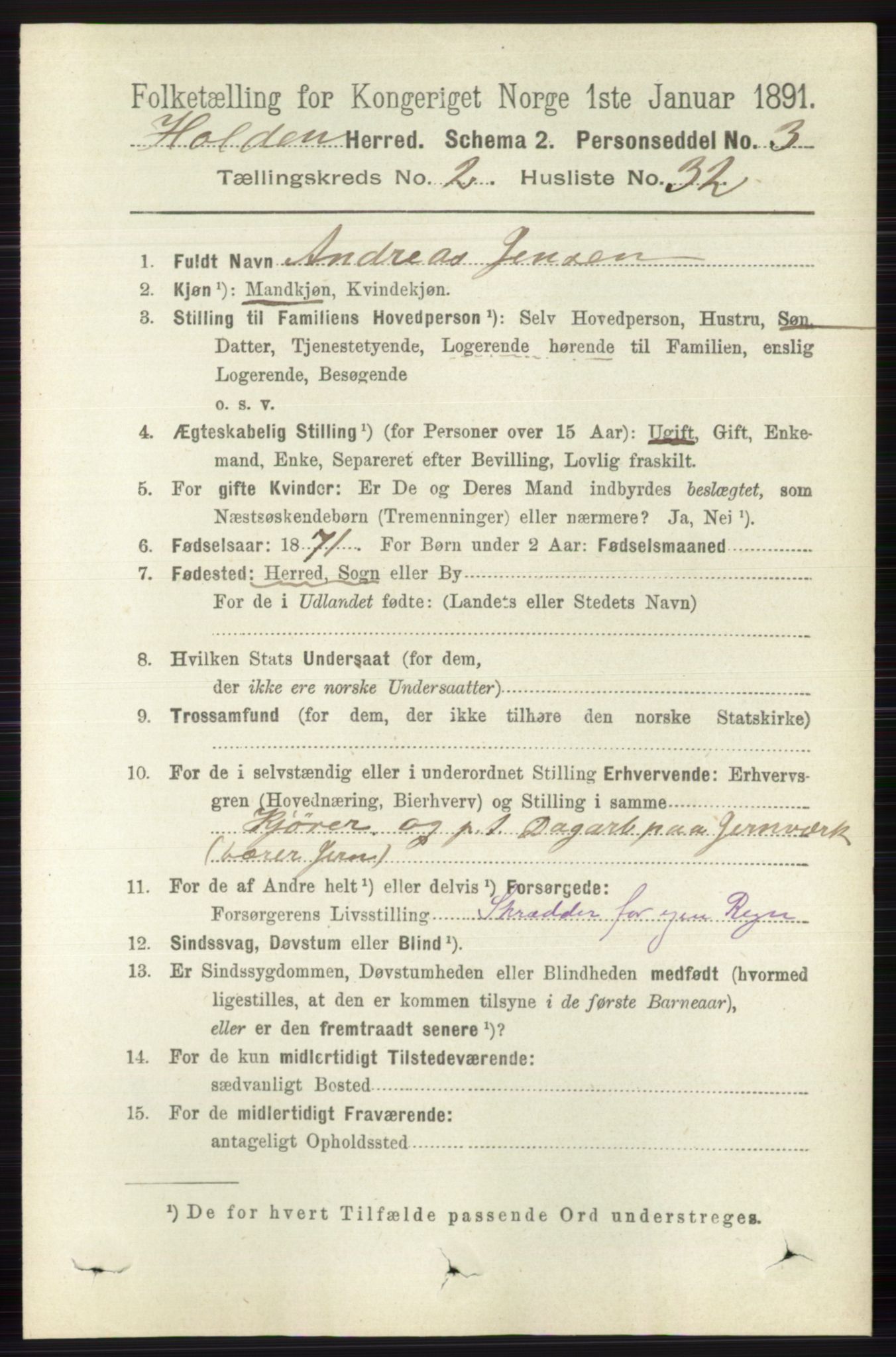 RA, 1891 census for 0819 Holla, 1891, p. 960