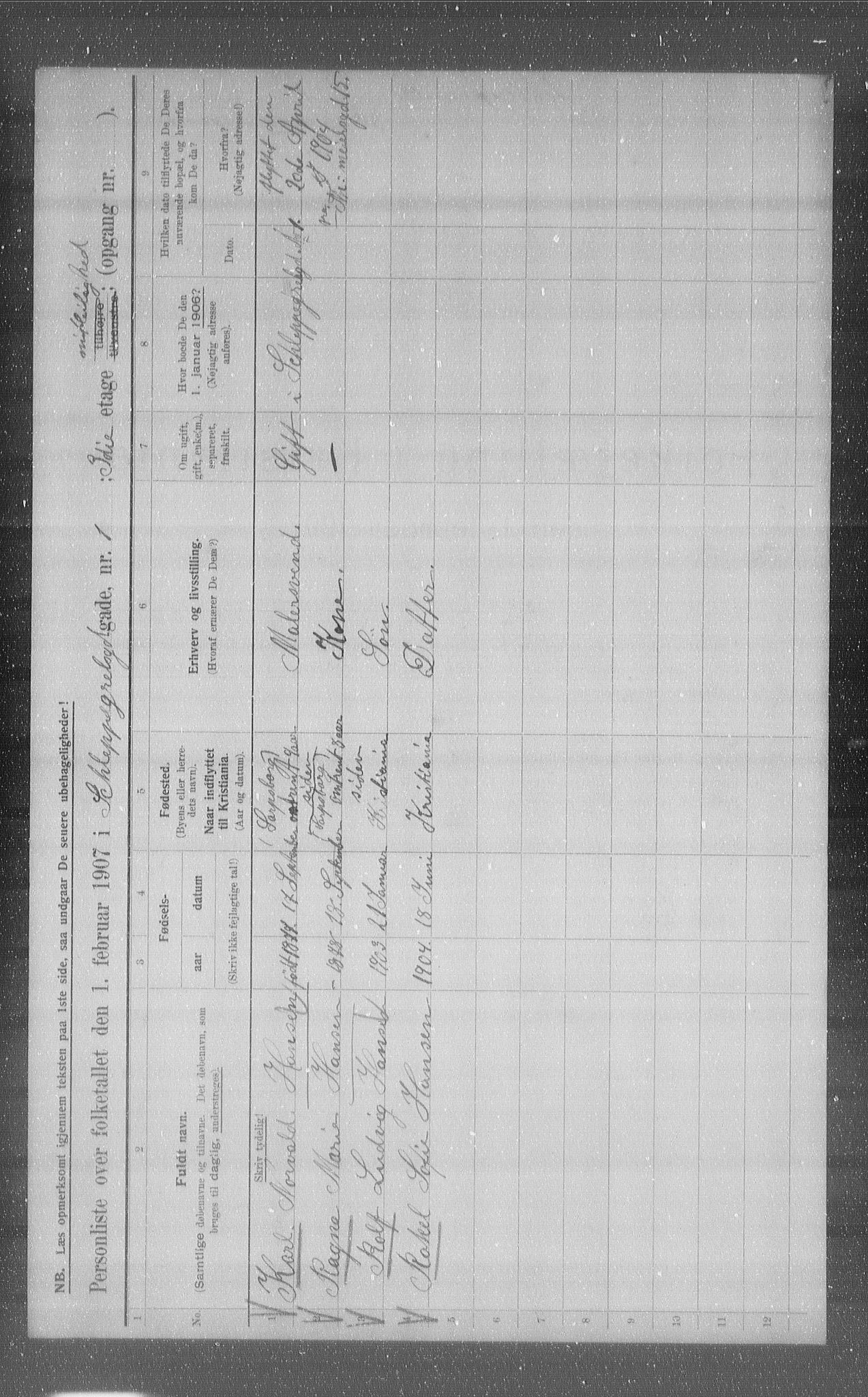 OBA, Municipal Census 1907 for Kristiania, 1907, p. 45835