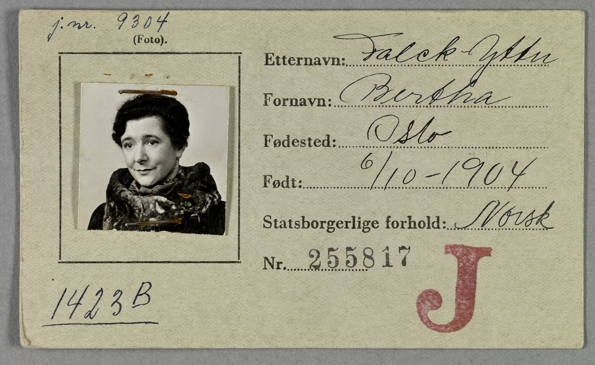 Sosialdepartementet, Våre Falne, RA/S-1708/E/Ee/L0021A: Fotografier av jøder på legitimasjonskort (1941-42), 1941-1942, p. 97