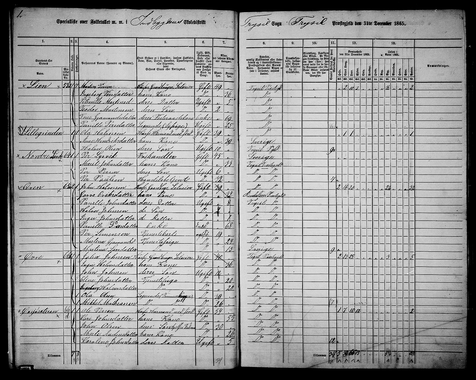 RA, 1865 census for Trysil, 1865, p. 18
