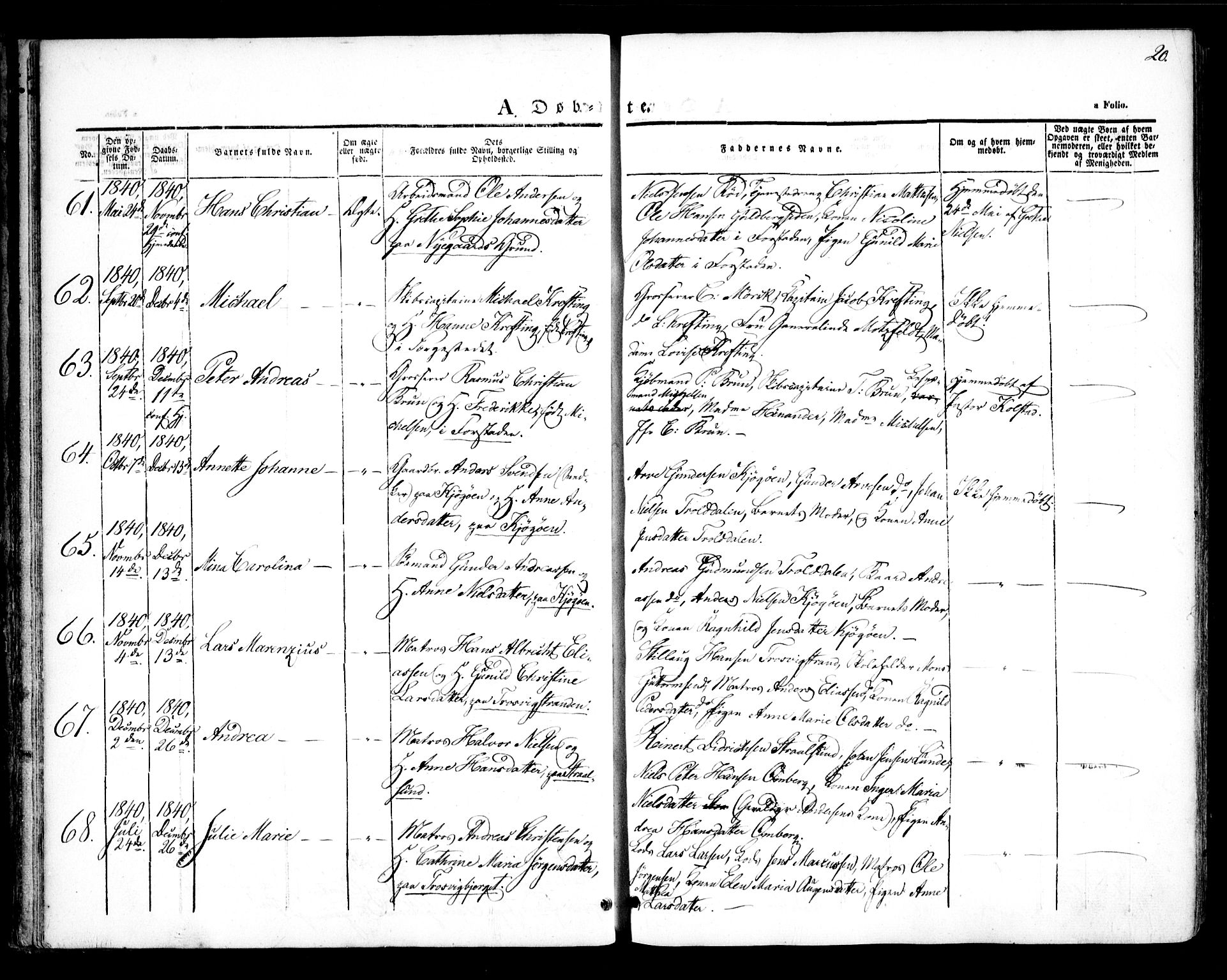 Glemmen prestekontor Kirkebøker, SAO/A-10908/F/Fa/L0005: Parish register (official) no. 5, 1838-1852, p. 20