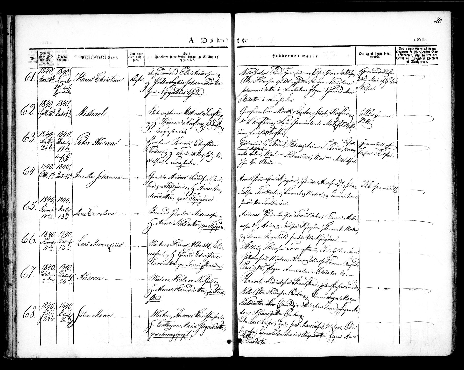 Glemmen prestekontor Kirkebøker, AV/SAO-A-10908/F/Fa/L0005: Parish register (official) no. 5, 1838-1852, p. 20