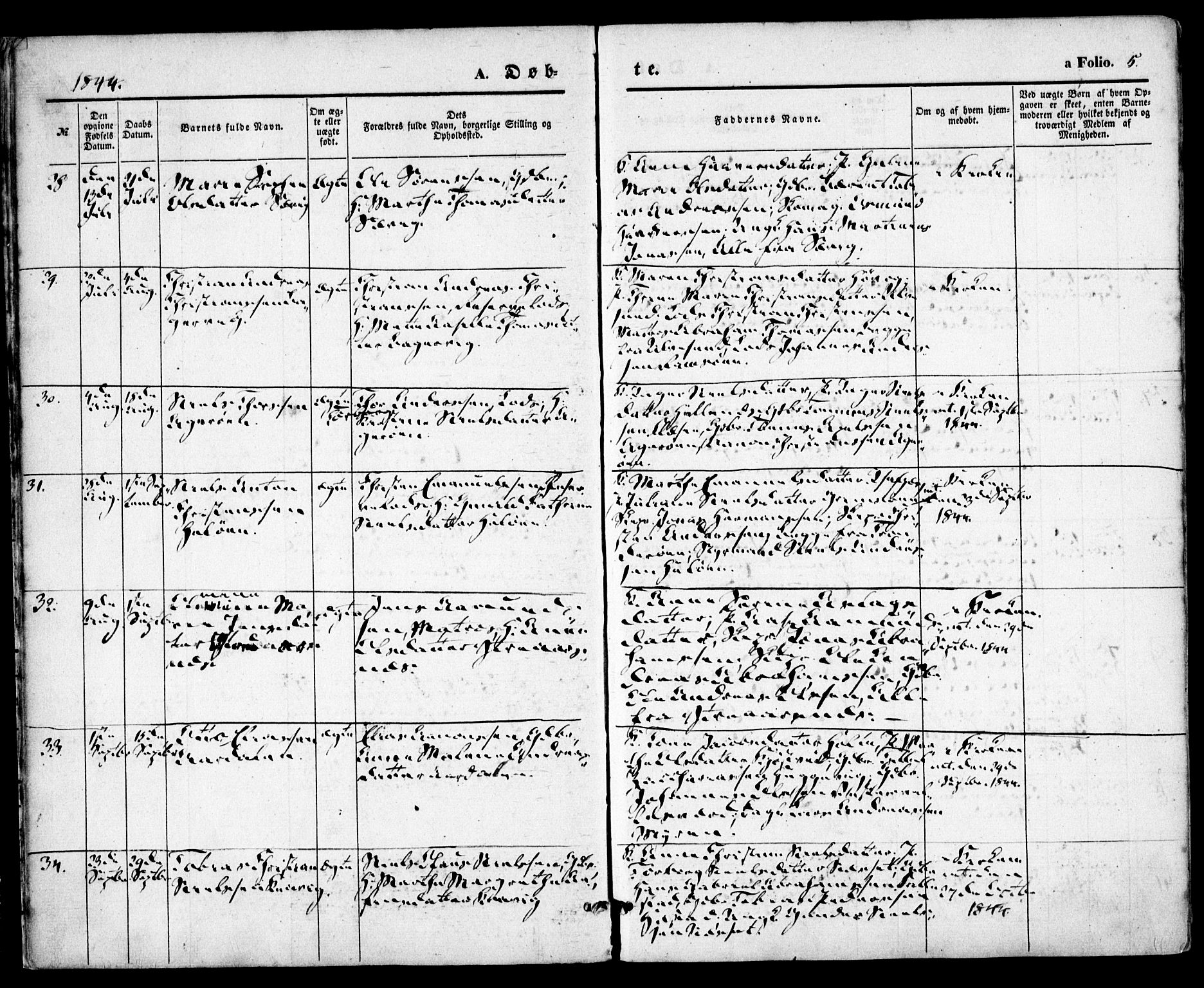 Høvåg sokneprestkontor, SAK/1111-0025/F/Fa/L0003: Parish register (official) no. A 3, 1843-1858, p. 5