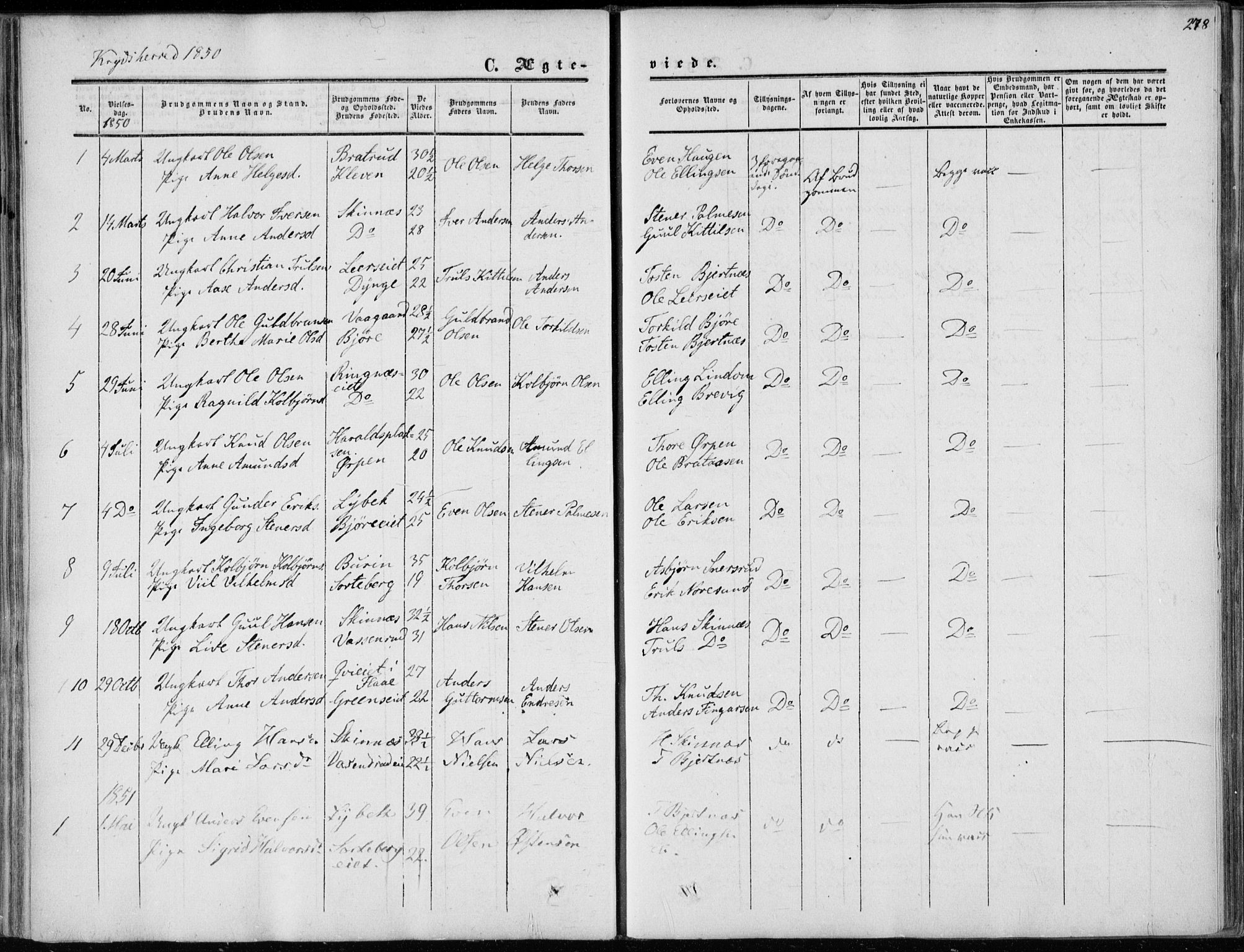 Sigdal kirkebøker, AV/SAKO-A-245/F/Fa/L0008: Parish register (official) no. I 8, 1850-1859, p. 278