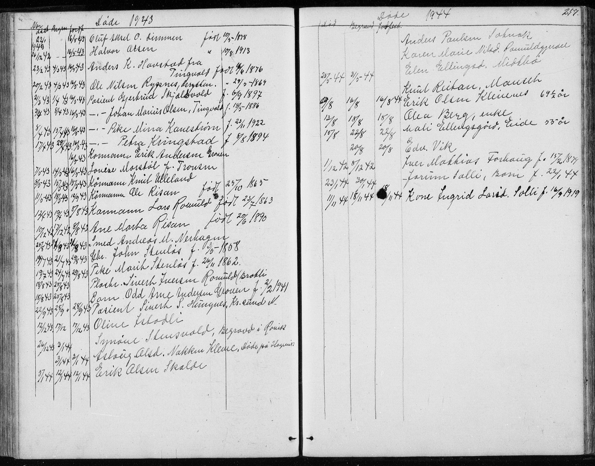 Ministerialprotokoller, klokkerbøker og fødselsregistre - Møre og Romsdal, SAT/A-1454/557/L0684: Parish register (copy) no. 557C02, 1863-1944, p. 257