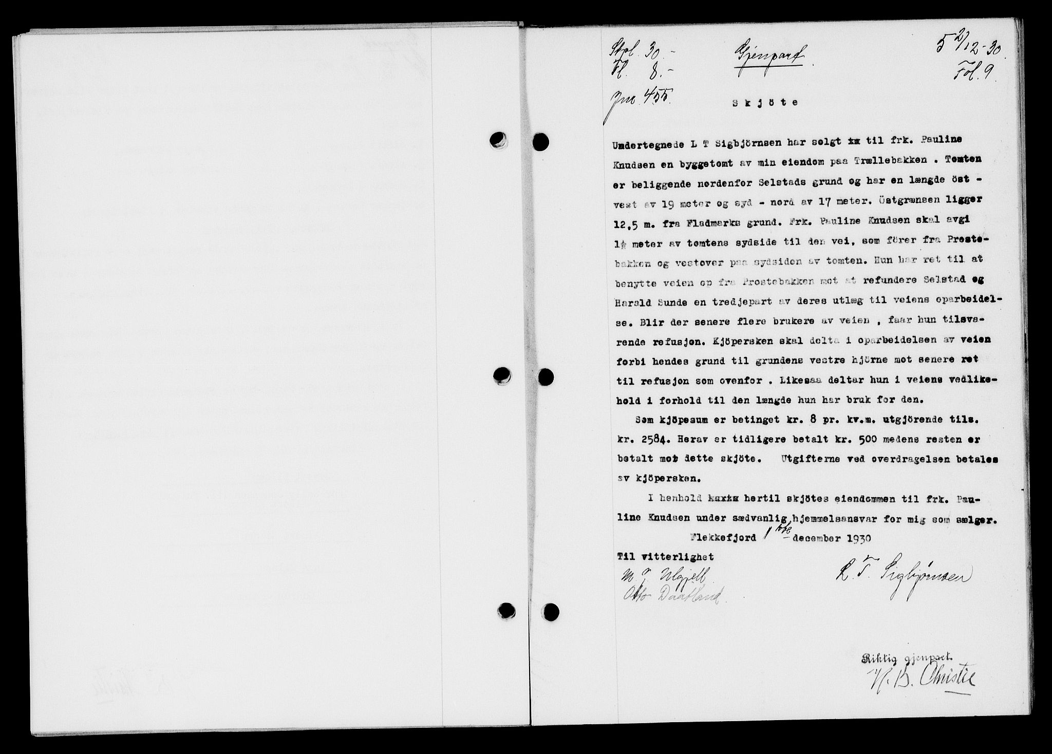 Flekkefjord sorenskriveri, AV/SAK-1221-0001/G/Gb/Gba/L0046: Mortgage book no. 44, 1930-1931, Deed date: 02.12.1930