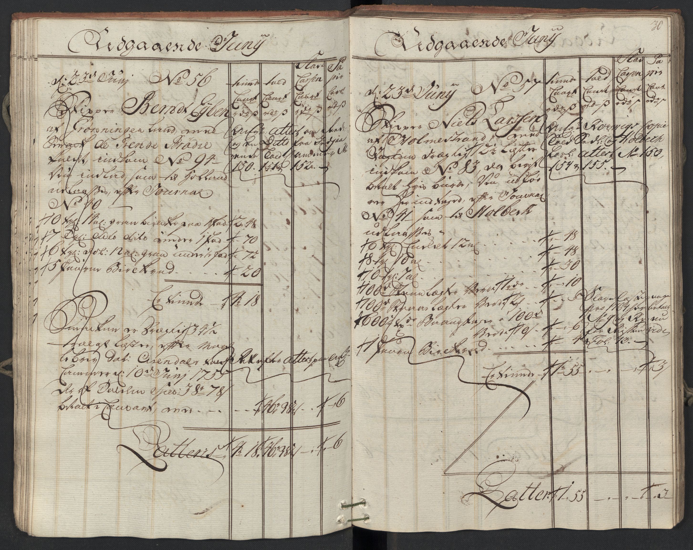 Generaltollkammeret, tollregnskaper, AV/RA-EA-5490/R09/L0038/0001: Tollregnskaper Holmestrand / Utgående hovedtollbok, 1764, p. 29b-30a