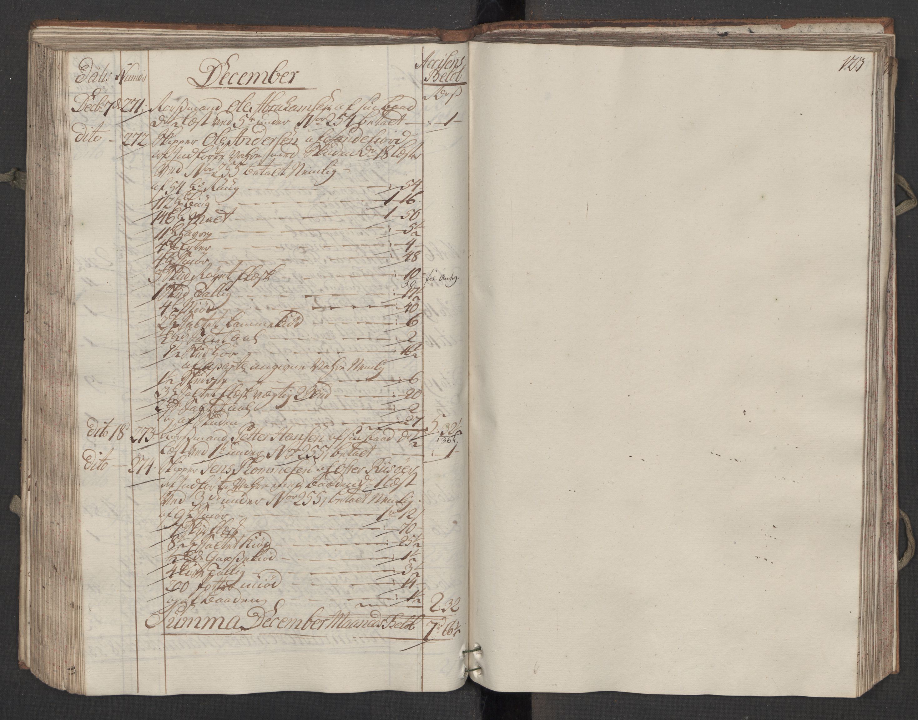 Generaltollkammeret, tollregnskaper, AV/RA-EA-5490/R13/L0036/0001: Tollregnskaper Kragerø / Inngående hovedtollbok, 1764, p. 122b-123a