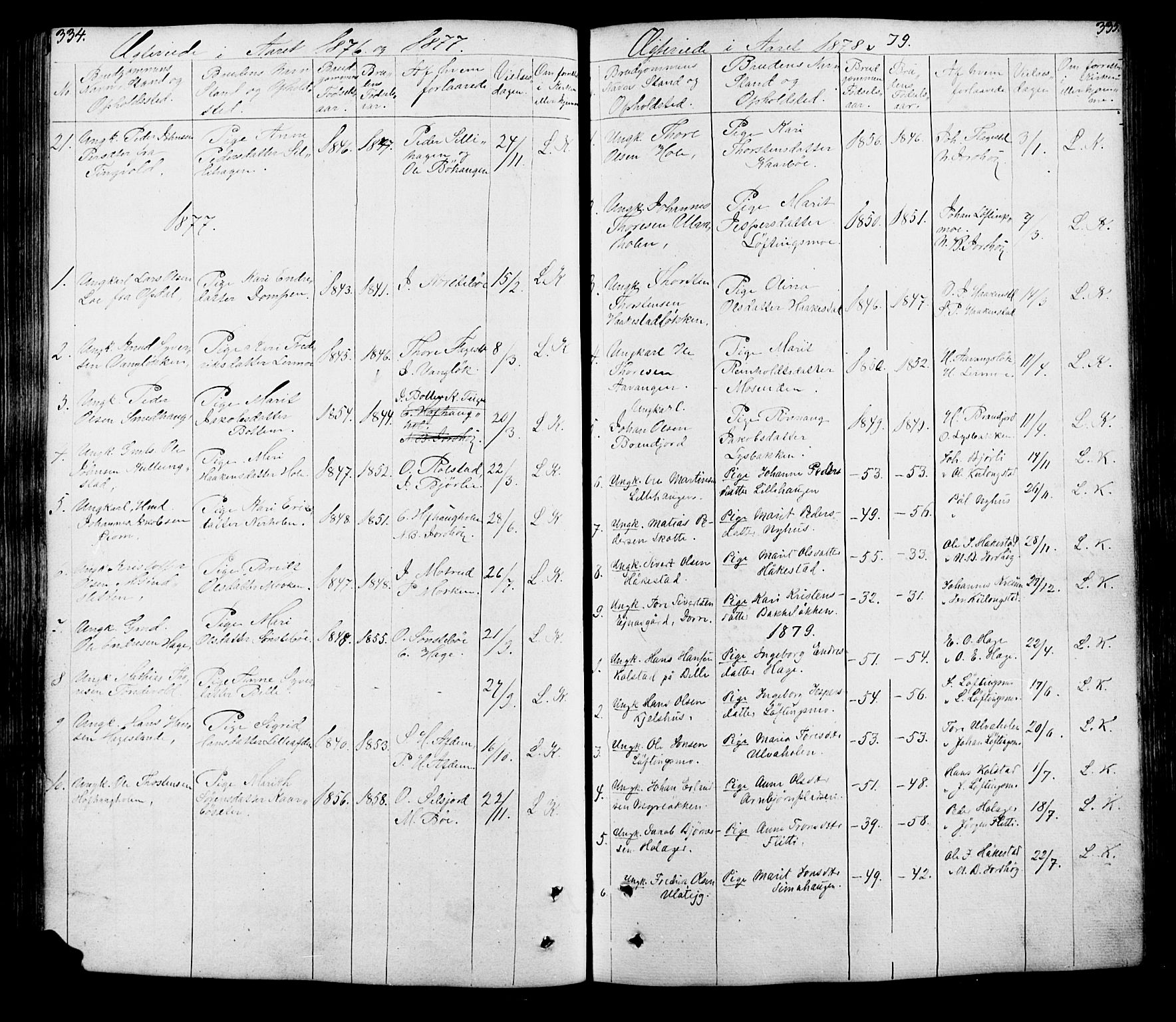 Lesja prestekontor, SAH/PREST-068/H/Ha/Hab/L0005: Parish register (copy) no. 5, 1850-1894, p. 334-335