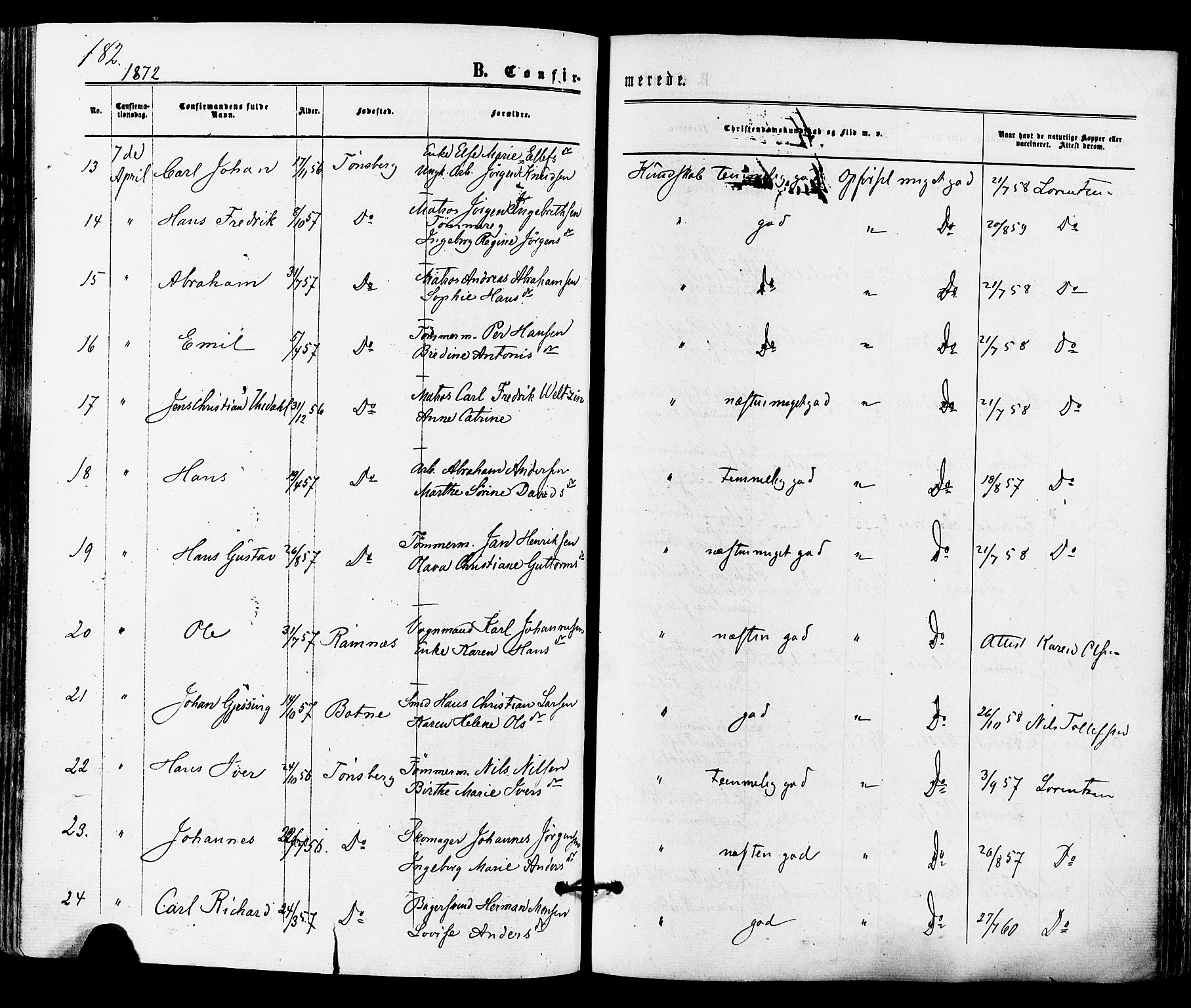 Tønsberg kirkebøker, SAKO/A-330/F/Fa/L0009: Parish register (official) no. I 9, 1865-1873, p. 182