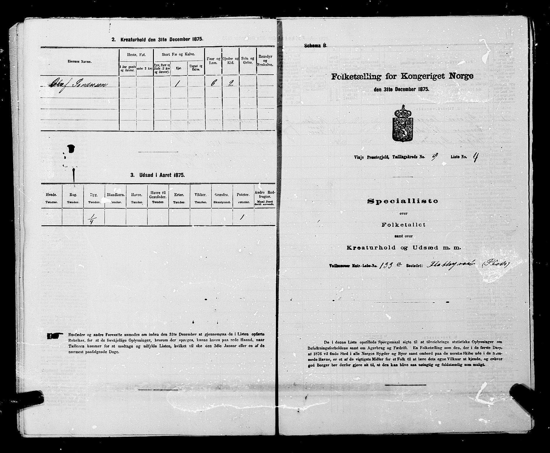 SAKO, 1875 census for 0834P Vinje, 1875, p. 663