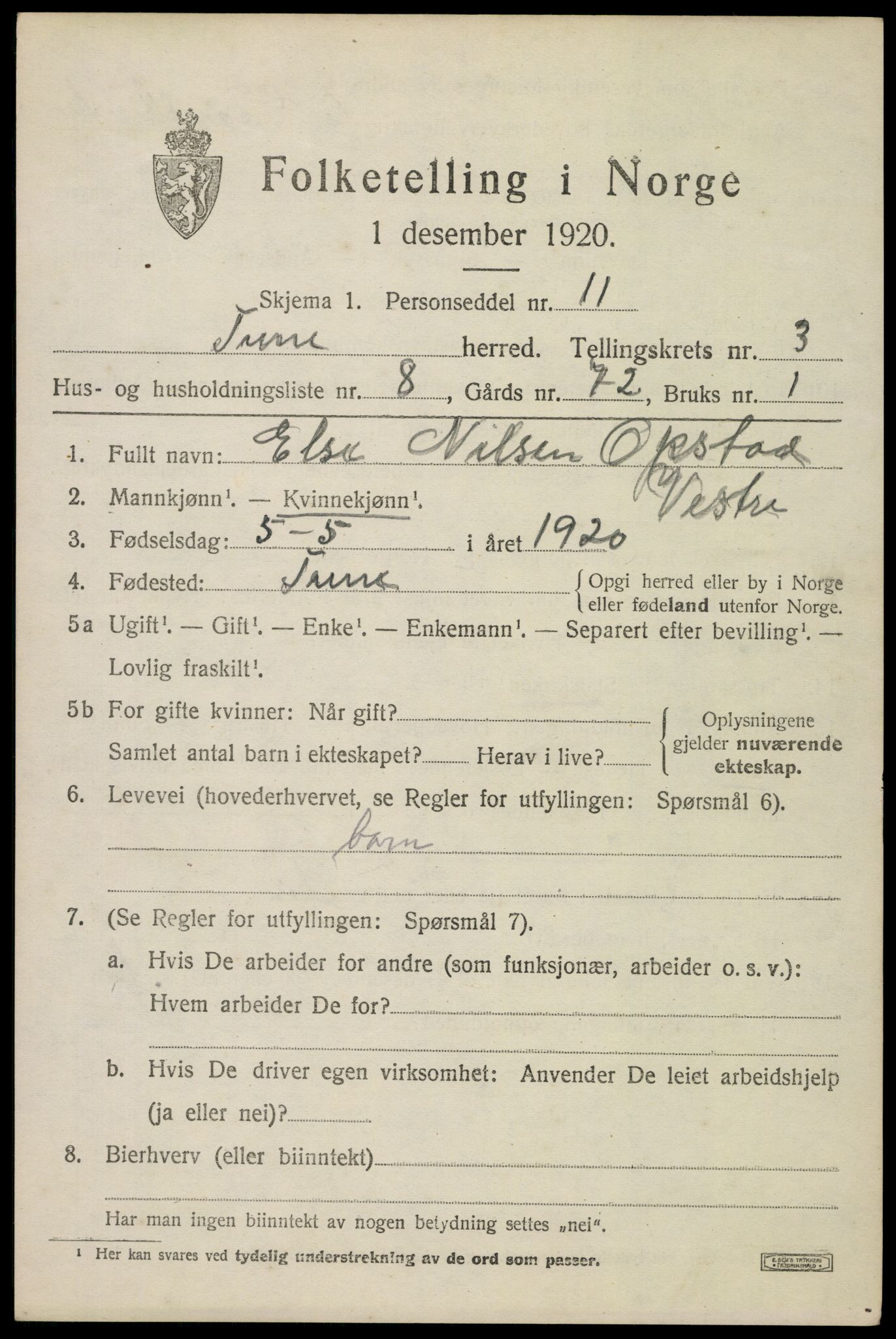 SAO, 1920 census for Tune, 1920, p. 3780