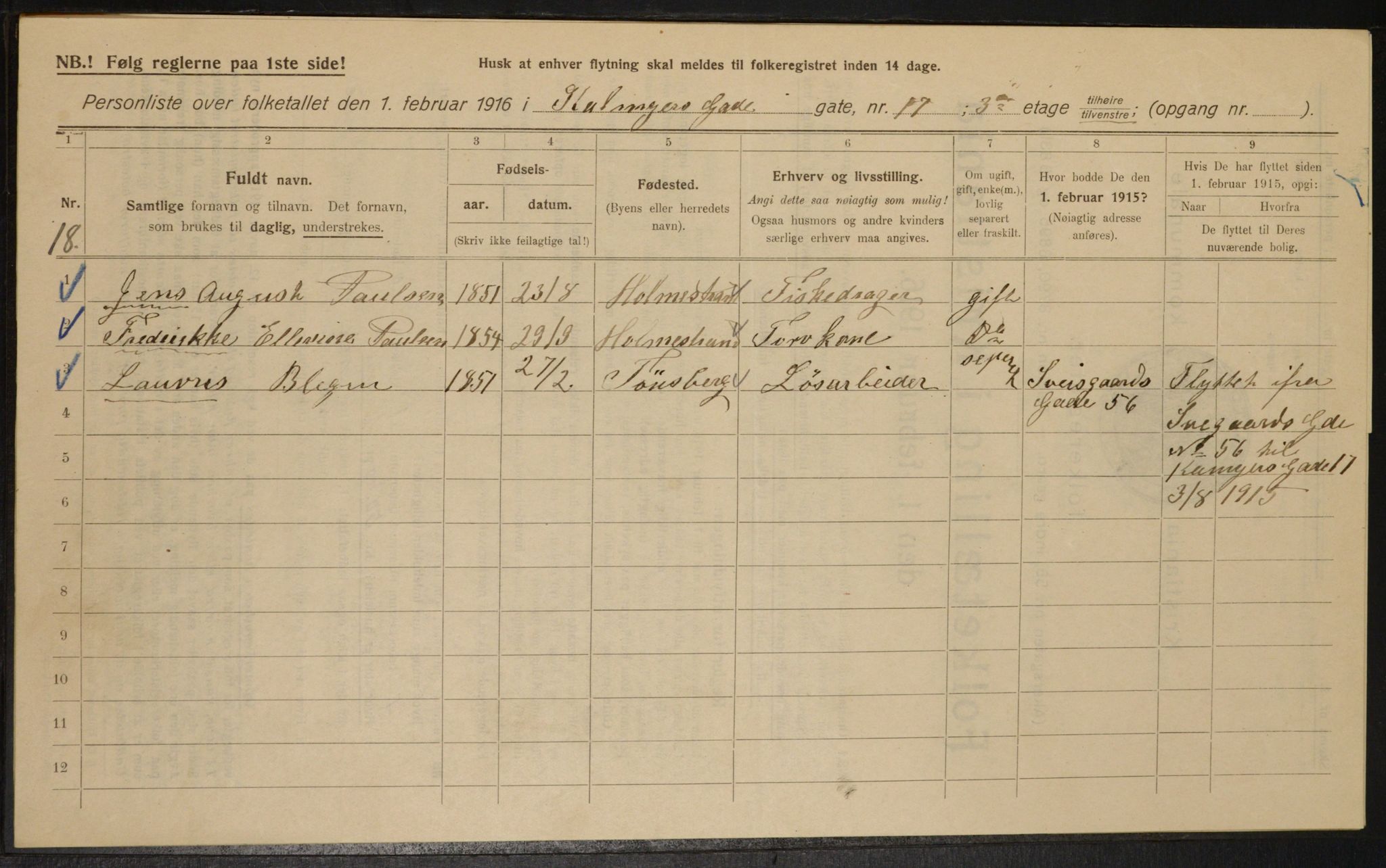 OBA, Municipal Census 1916 for Kristiania, 1916, p. 11603