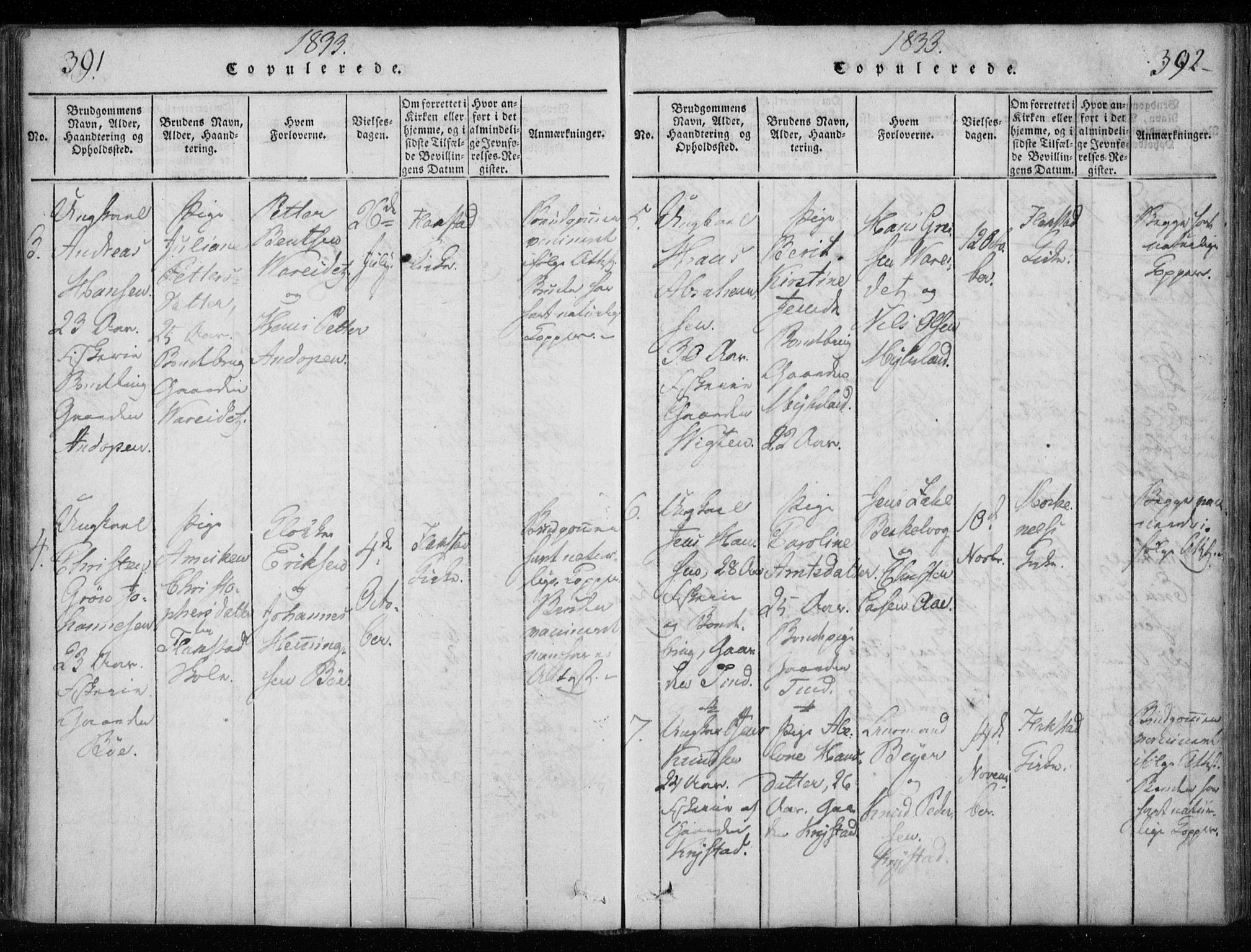 Ministerialprotokoller, klokkerbøker og fødselsregistre - Nordland, SAT/A-1459/885/L1201: Parish register (official) no. 885A02, 1820-1837, p. 391-392