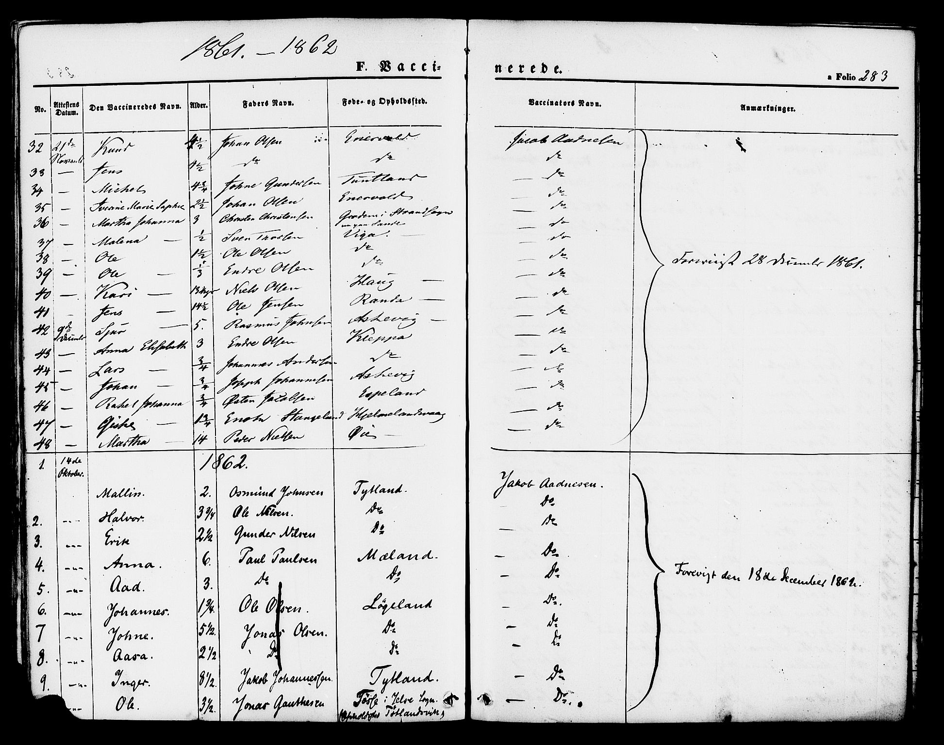 Hjelmeland sokneprestkontor, SAST/A-101843/01/IV/L0011: Parish register (official) no. A 11, 1861-1878, p. 283