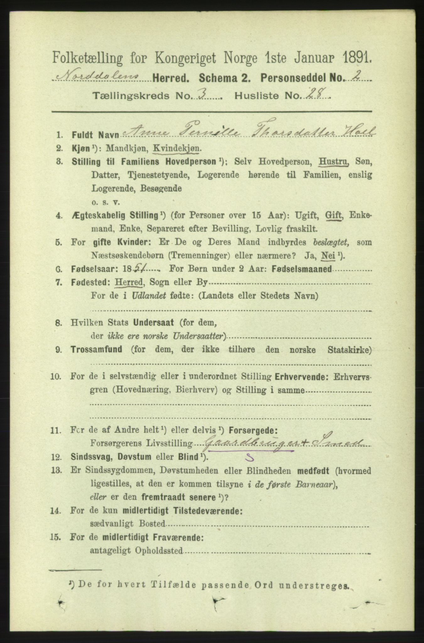 RA, 1891 census for 1524 Norddal, 1891, p. 737