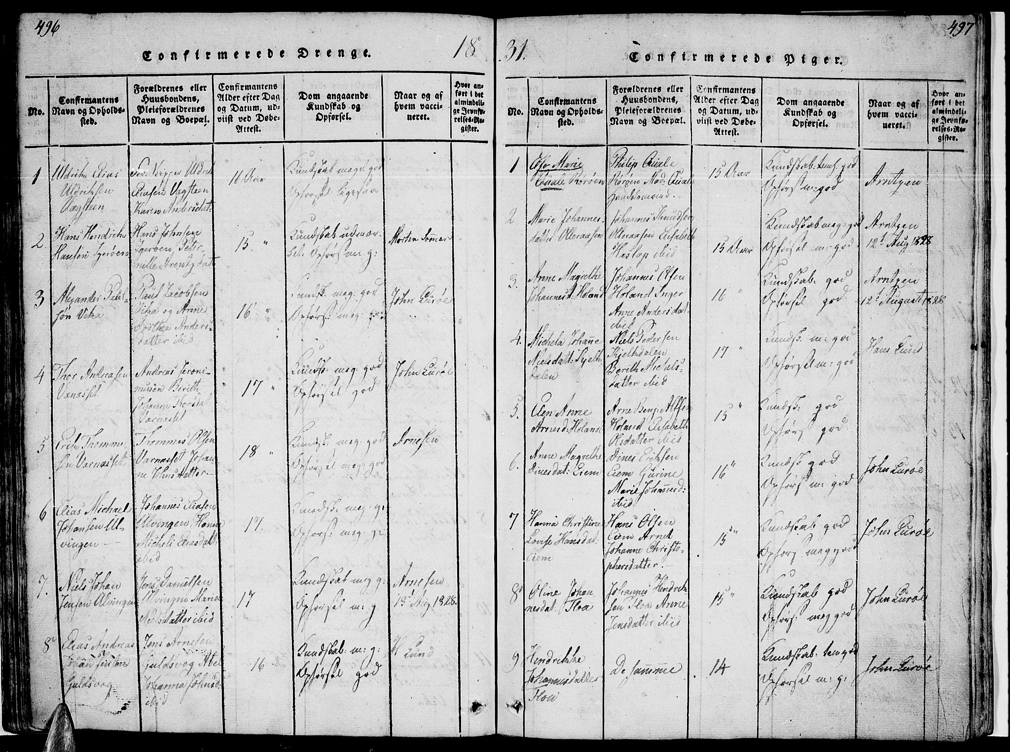 Ministerialprotokoller, klokkerbøker og fødselsregistre - Nordland, AV/SAT-A-1459/816/L0239: Parish register (official) no. 816A05, 1820-1845, p. 496-497