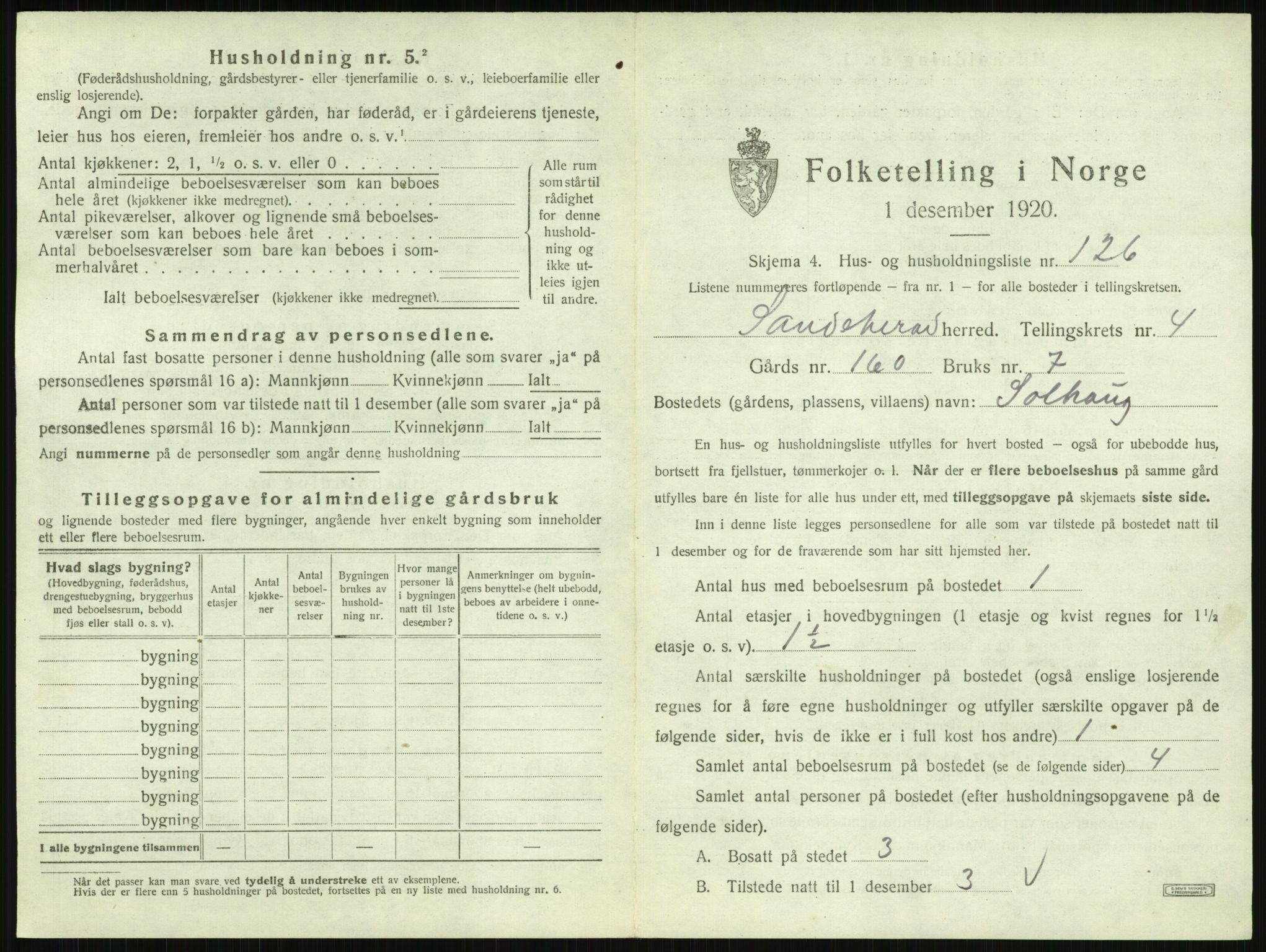 SAKO, 1920 census for Sandeherred, 1920, p. 884
