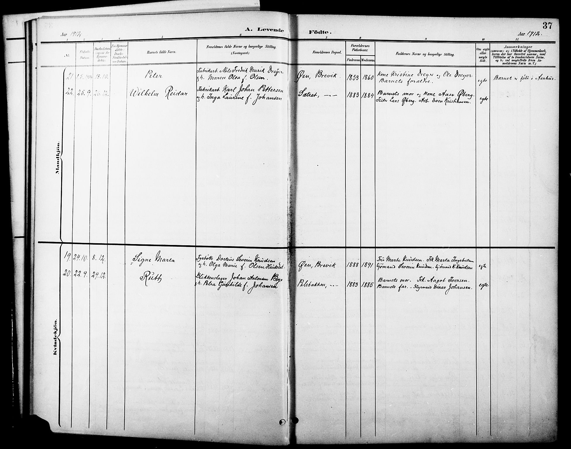 Brevik kirkebøker, AV/SAKO-A-255/G/Ga/L0005: Parish register (copy) no. 5, 1901-1924, p. 37