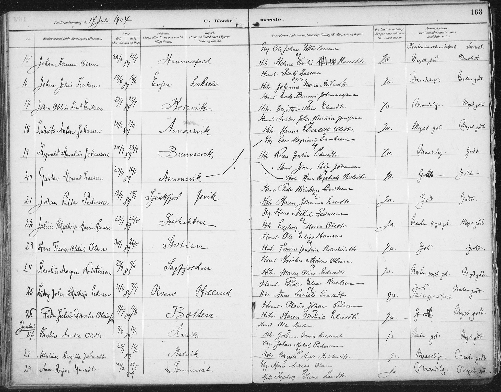 Ministerialprotokoller, klokkerbøker og fødselsregistre - Nordland, AV/SAT-A-1459/854/L0779: Parish register (official) no. 854A02, 1892-1909, p. 163