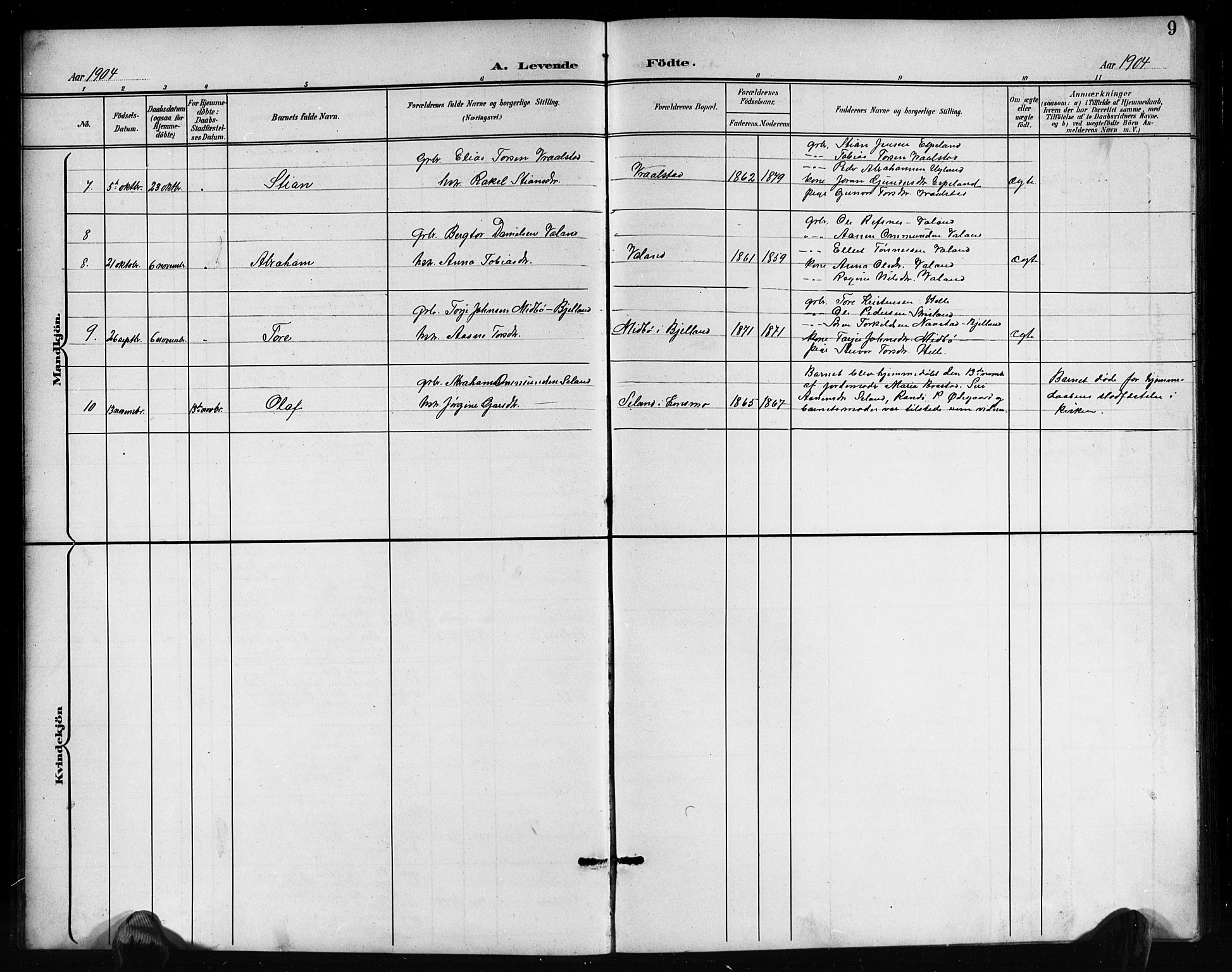 Nord-Audnedal sokneprestkontor, AV/SAK-1111-0032/F/Fb/Fba/L0004: Parish register (copy) no. B 4, 1901-1917, p. 9