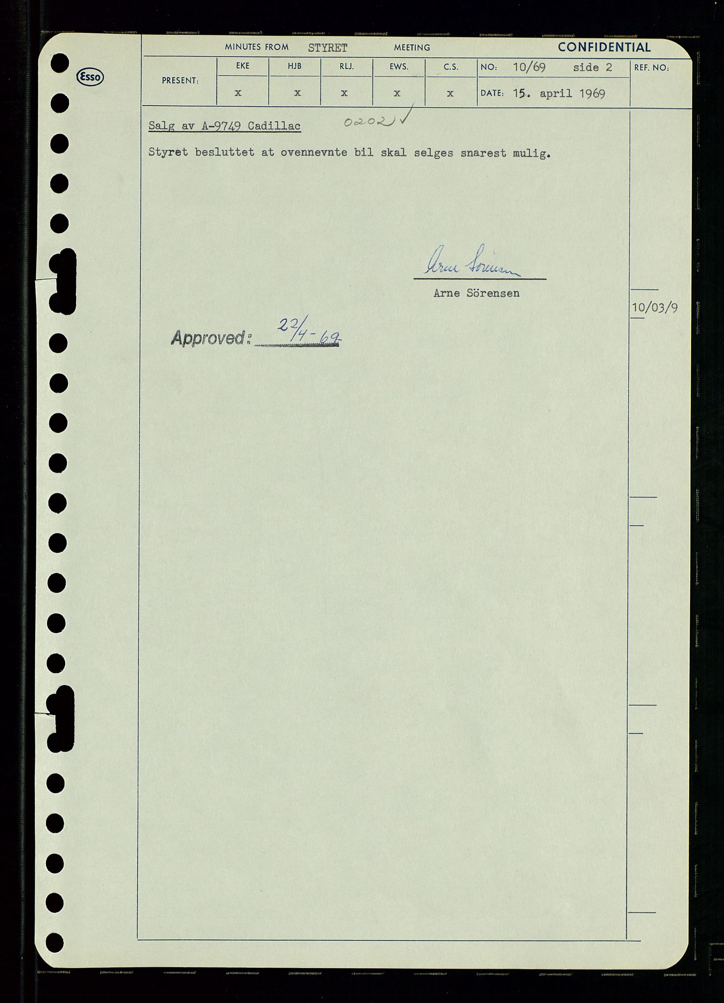 Pa 0982 - Esso Norge A/S, AV/SAST-A-100448/A/Aa/L0003/0001: Den administrerende direksjon Board minutes (styrereferater) og Bedriftforsamlingsprotokoll / Den administrerende direksjon Board minutes (styrereferater), 1969, p. 12