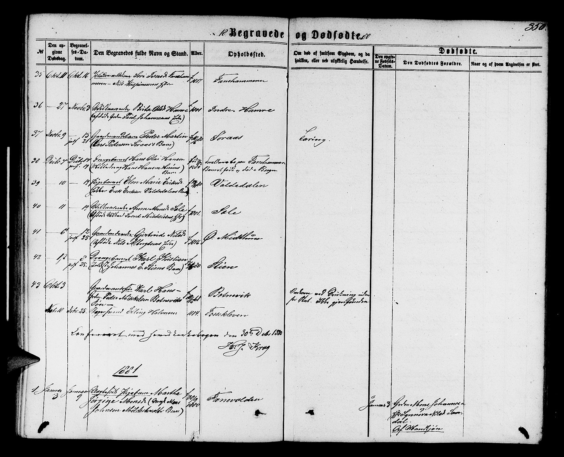 Fana Sokneprestembete, SAB/A-75101/H/Hab/Habb/L0003: Parish register (copy) no. B 3, 1861-1888, p. 350