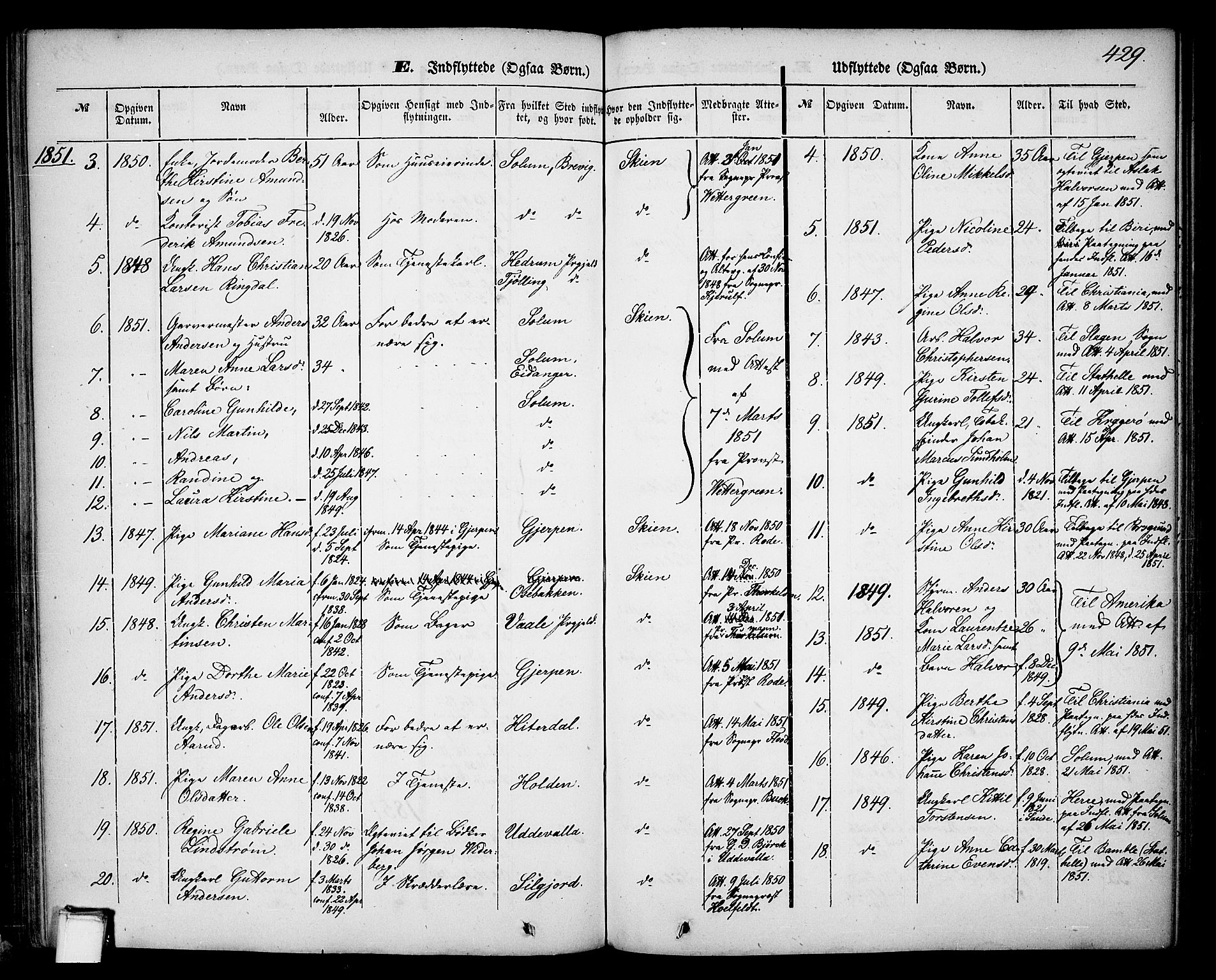 Skien kirkebøker, SAKO/A-302/G/Ga/L0004: Parish register (copy) no. 4, 1843-1867, p. 429