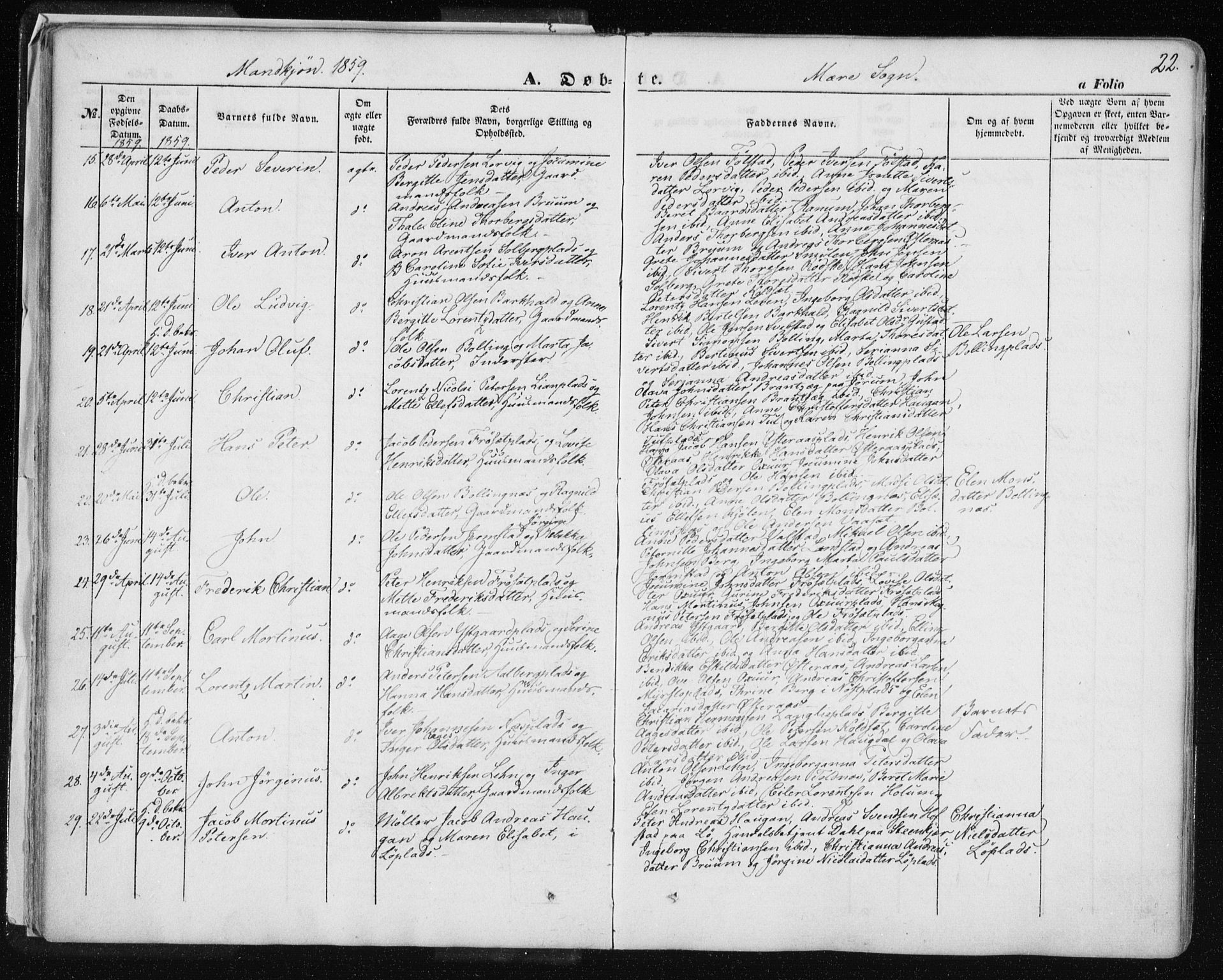 Ministerialprotokoller, klokkerbøker og fødselsregistre - Nord-Trøndelag, AV/SAT-A-1458/735/L0342: Parish register (official) no. 735A07 /1, 1849-1862, p. 22