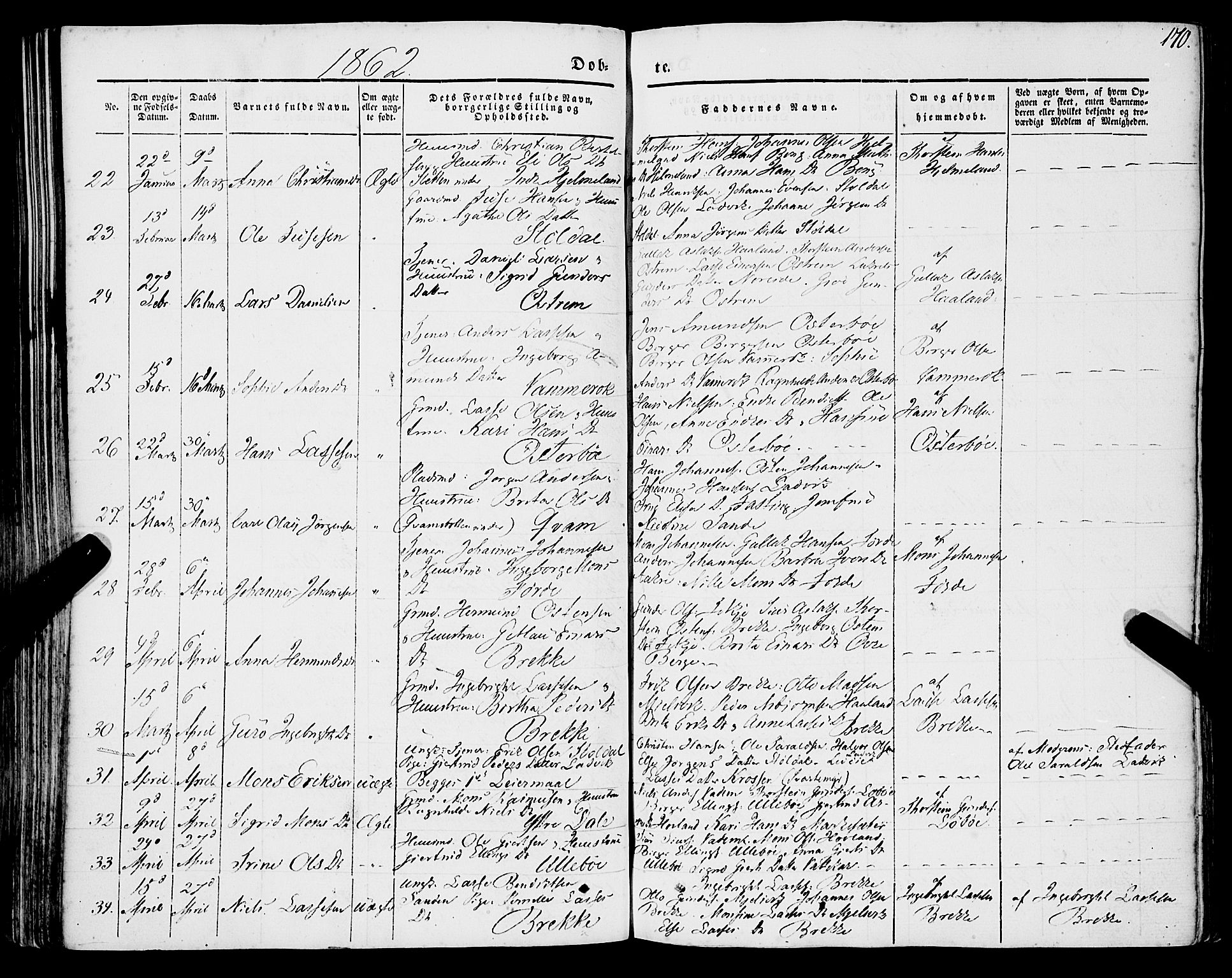 Lavik sokneprestembete, SAB/A-80901: Parish register (official) no. A 3, 1843-1863, p. 170