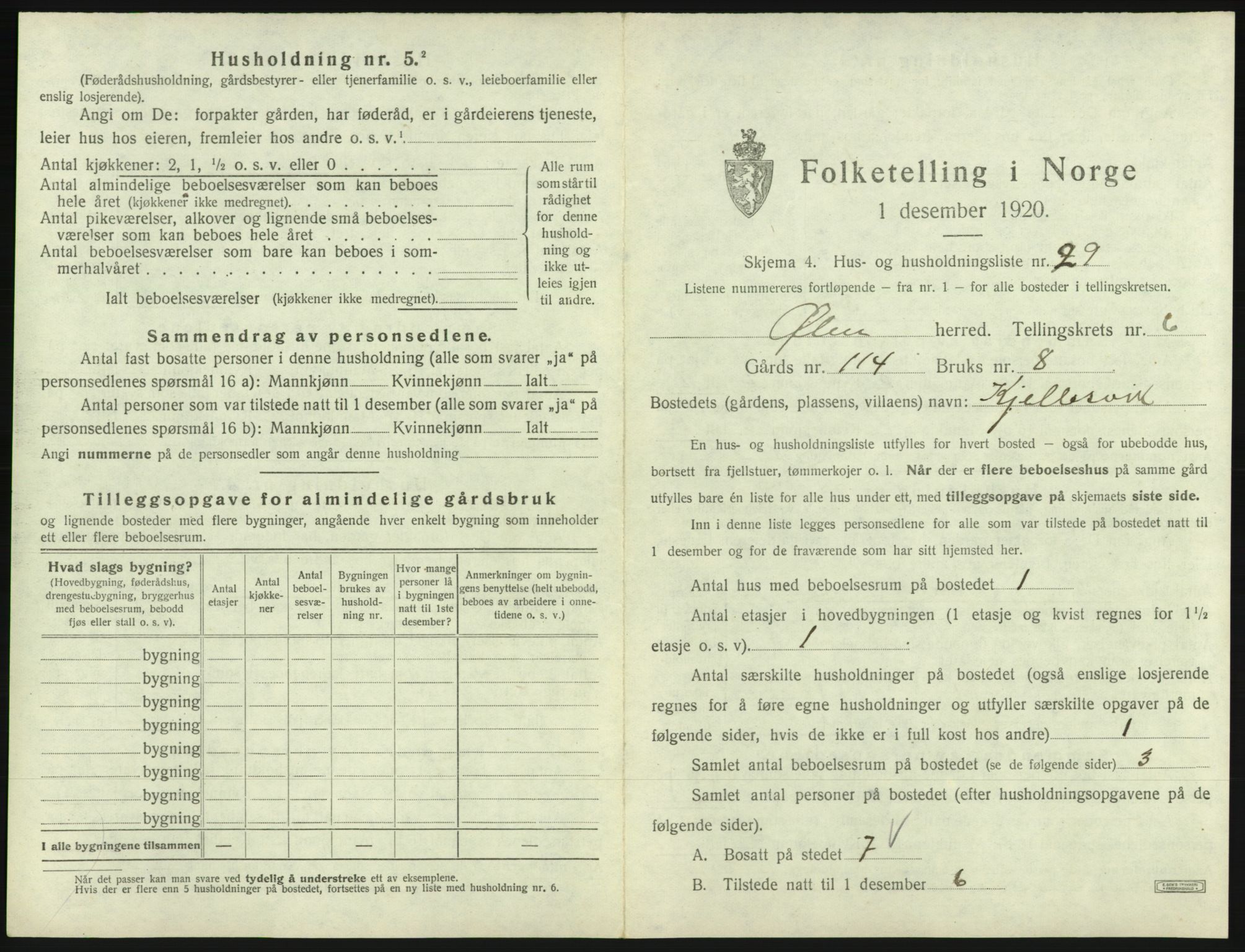 SAB, 1920 census for Ølen, 1920, p. 504