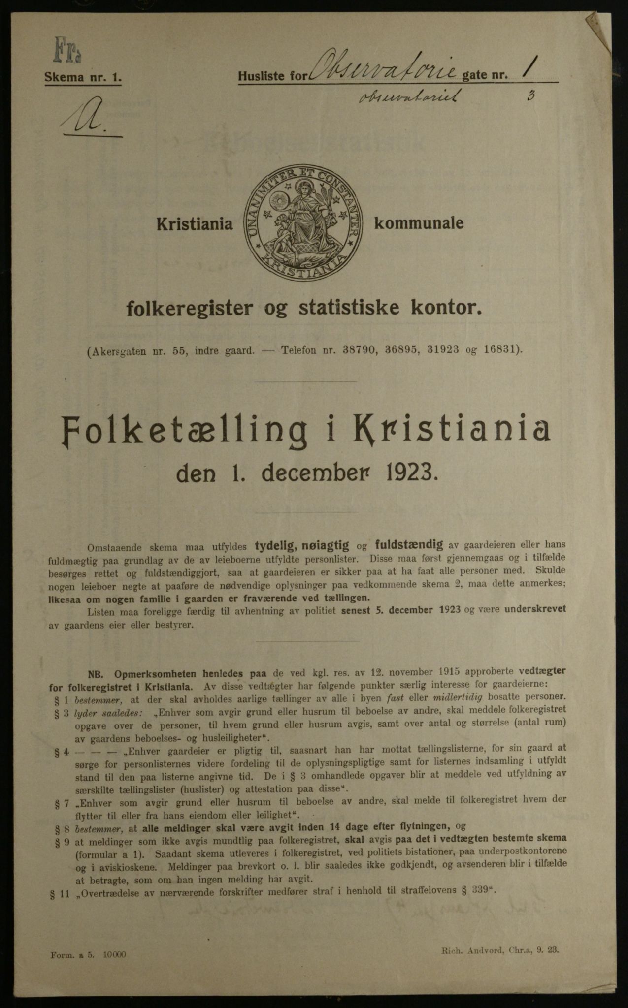 OBA, Municipal Census 1923 for Kristiania, 1923, p. 81409